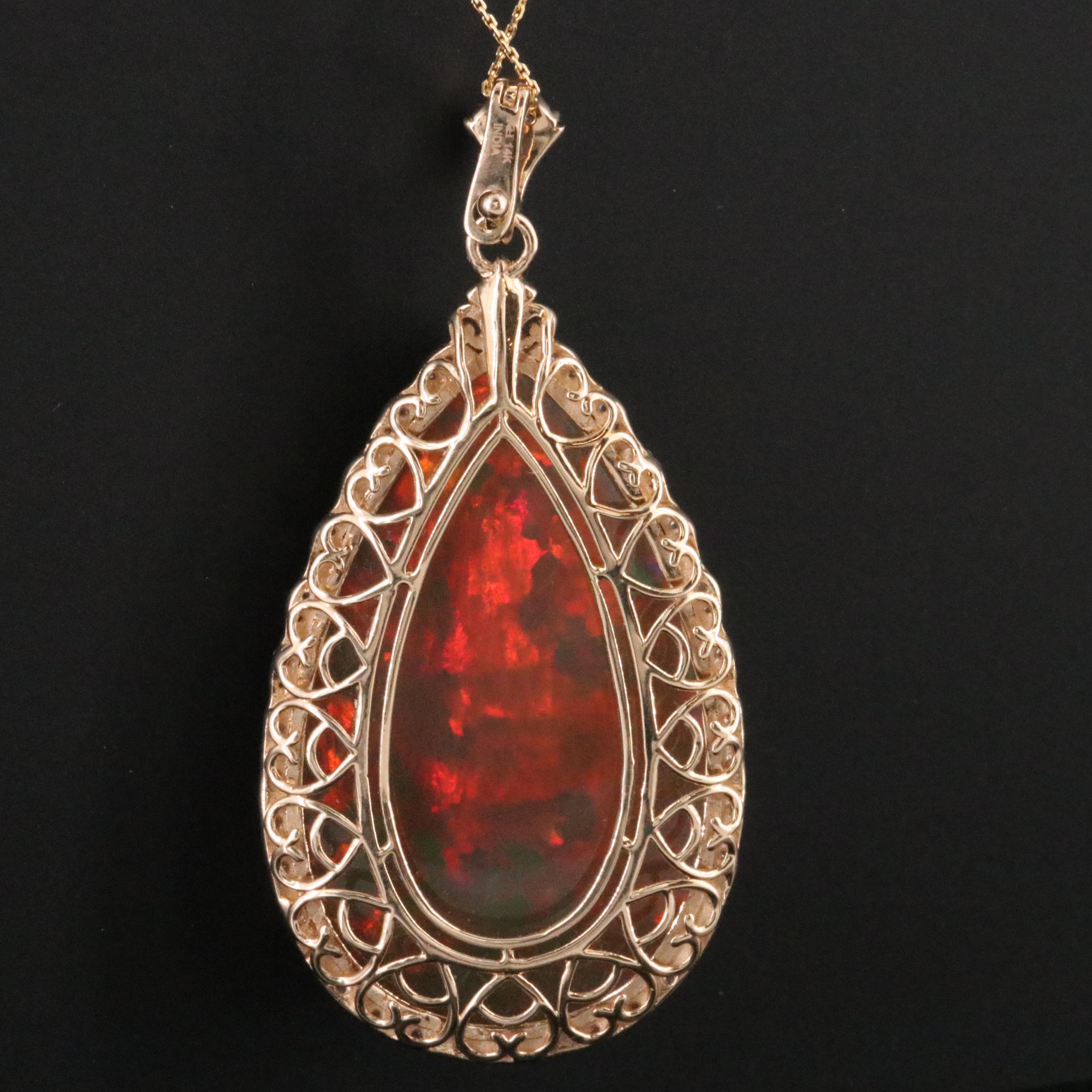 14K 26.67 CT Opal and 0.36 CTW Diamond Enhancer Pendant Necklace