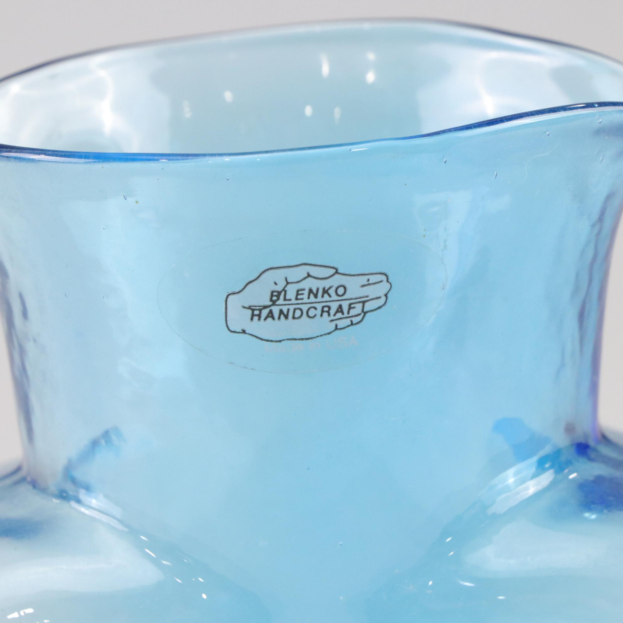 Blenko Sea-Breeze Blue Hand-Blown Glass Pitcher and Vase
