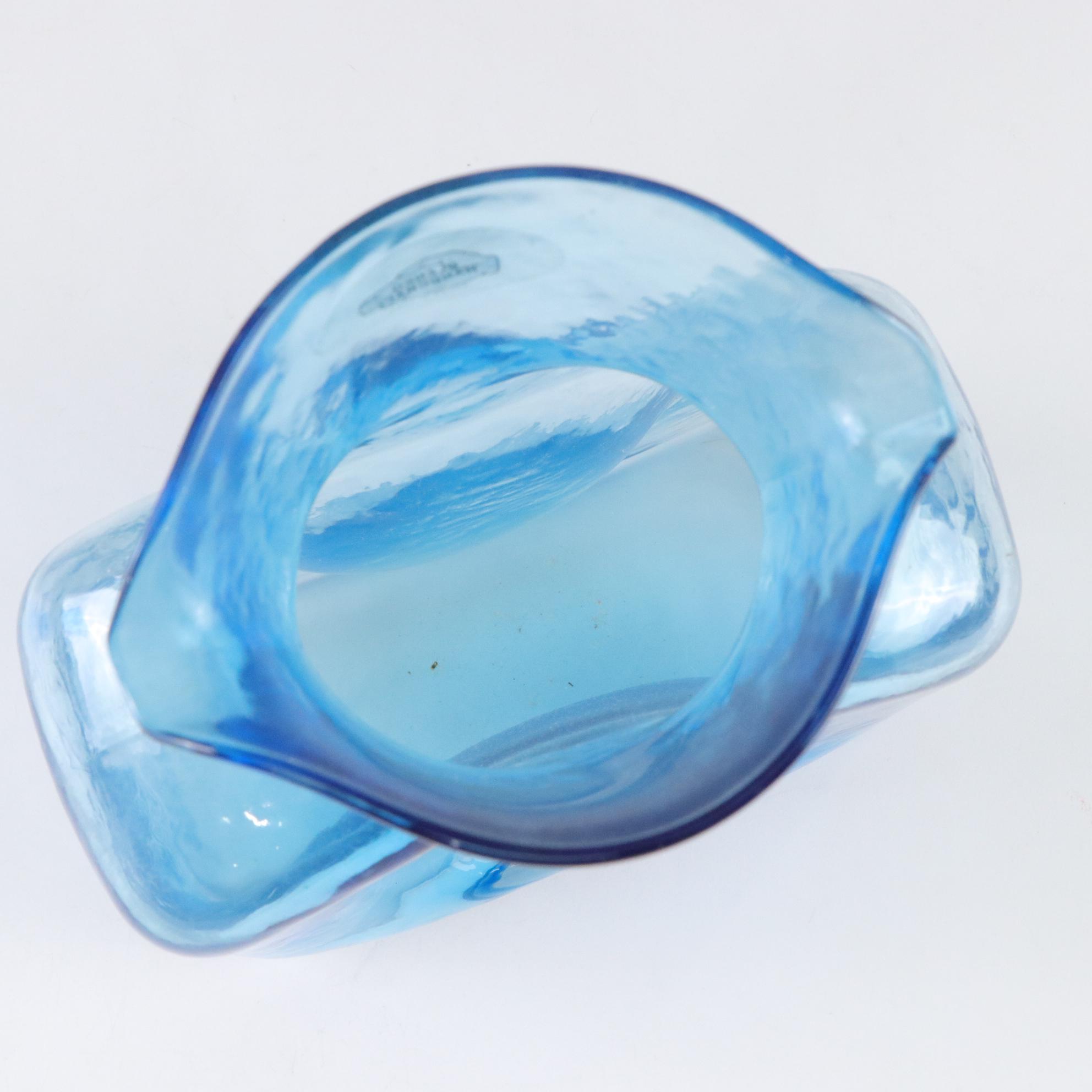 Blenko Sea-Breeze Blue Hand-Blown Glass Pitcher and Vase