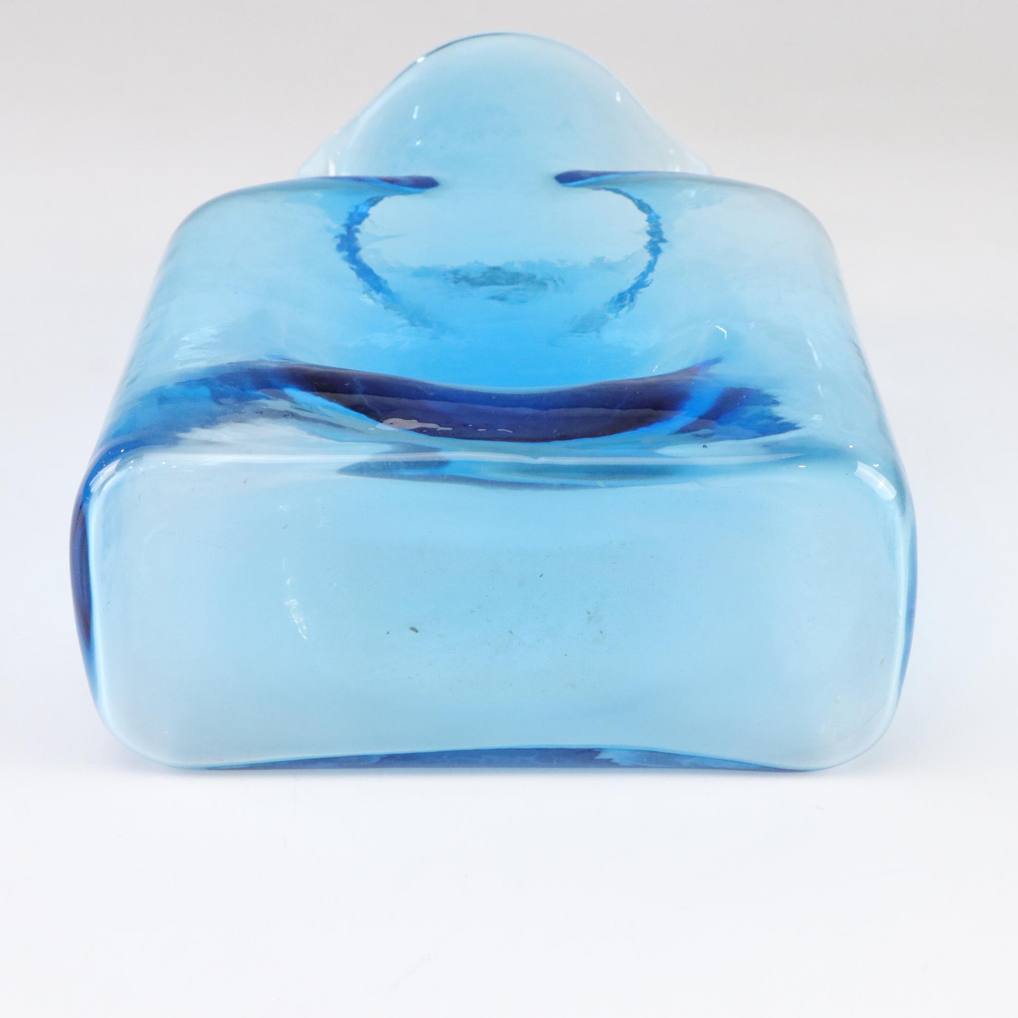 Blenko Sea-Breeze Blue Hand-Blown Glass Pitcher and Vase