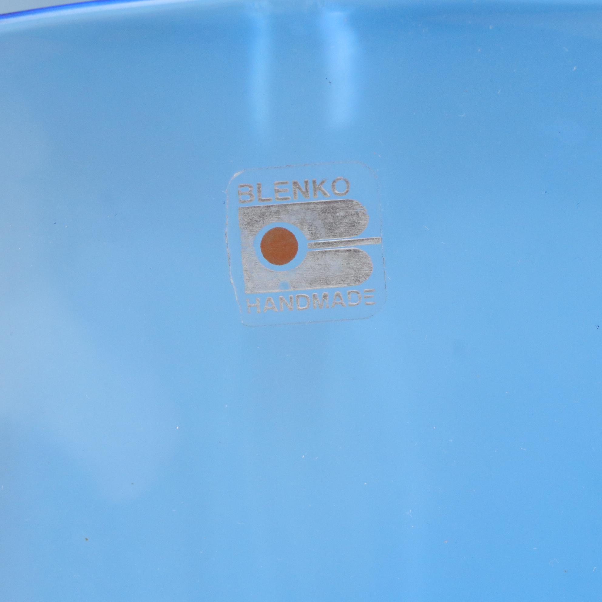 Blenko Sea-Breeze Blue Hand-Blown Glass Pitcher and Vase