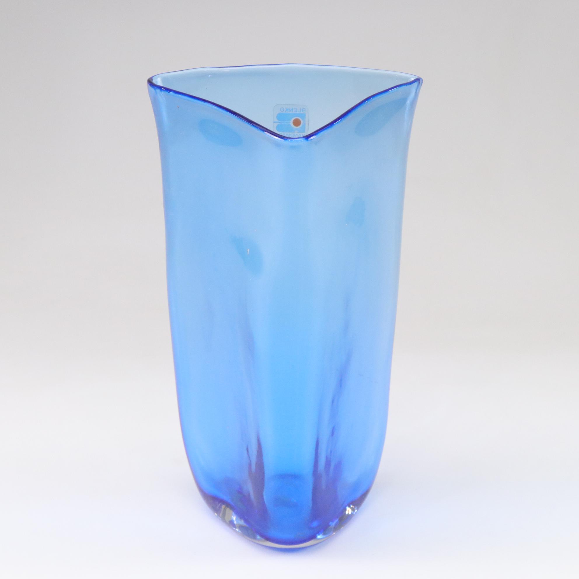 Blenko Sea-Breeze Blue Hand-Blown Glass Pitcher and Vase