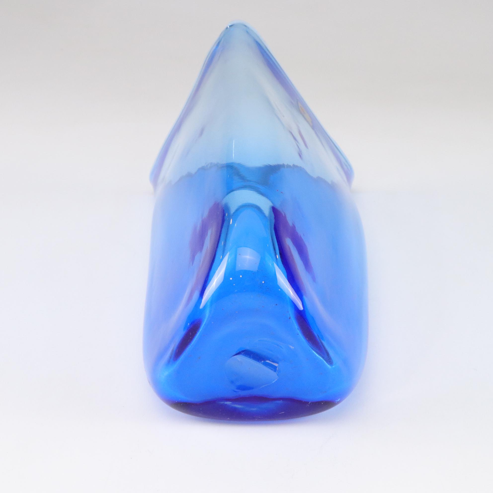 Blenko Sea-Breeze Blue Hand-Blown Glass Pitcher and Vase