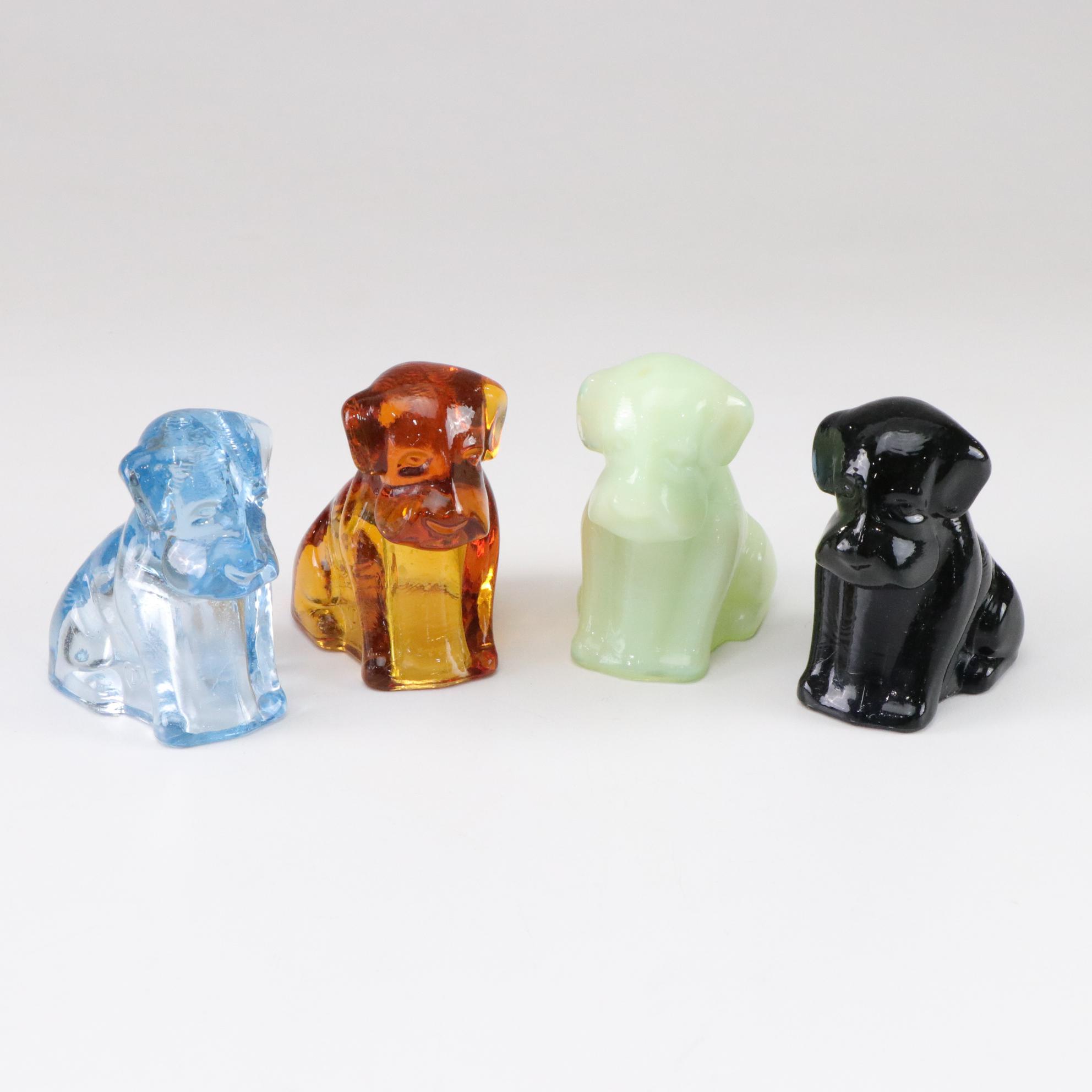 Uranium Glass in Set of "Pooch" Dog Figurines by Degenhart