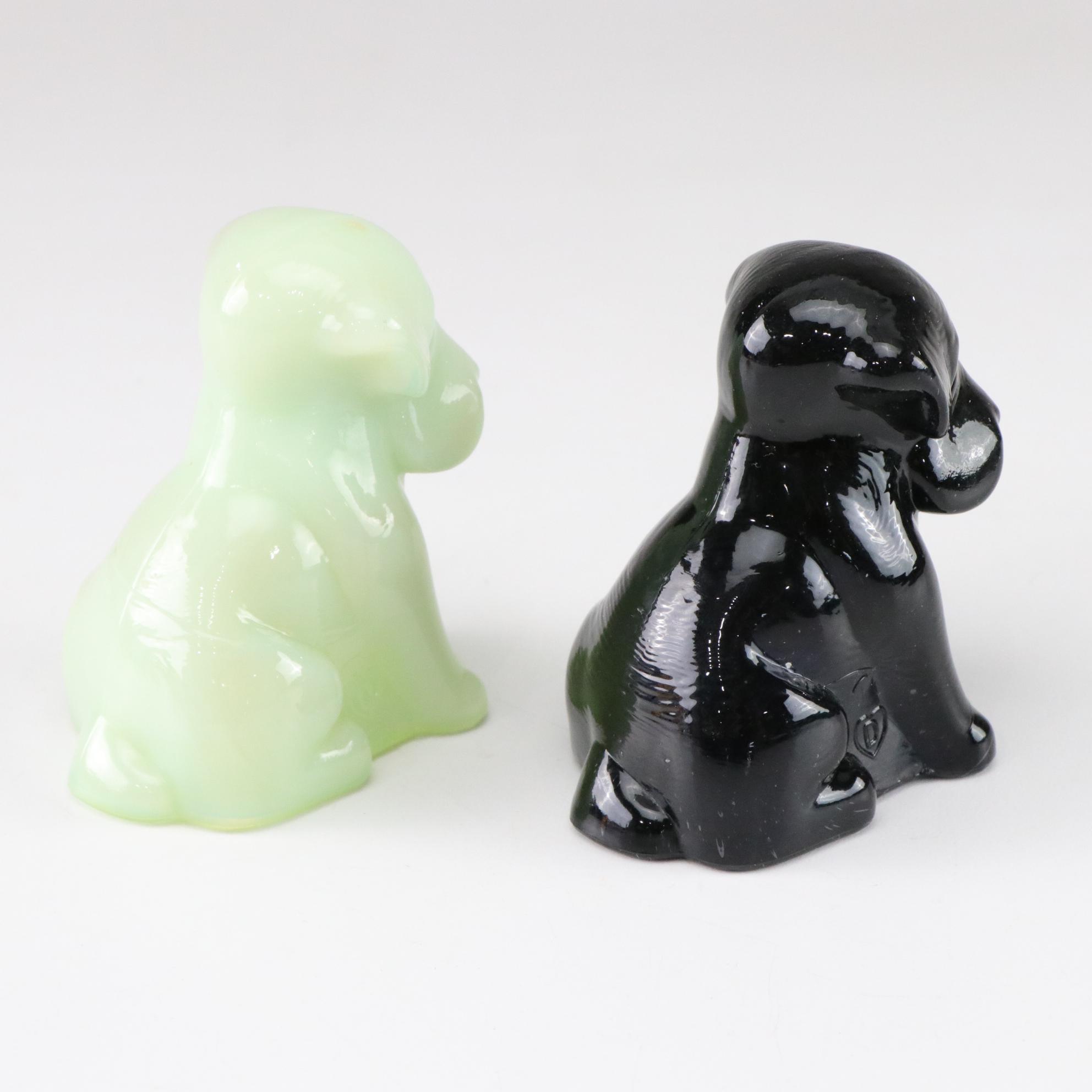 Uranium Glass in Set of "Pooch" Dog Figurines by Degenhart