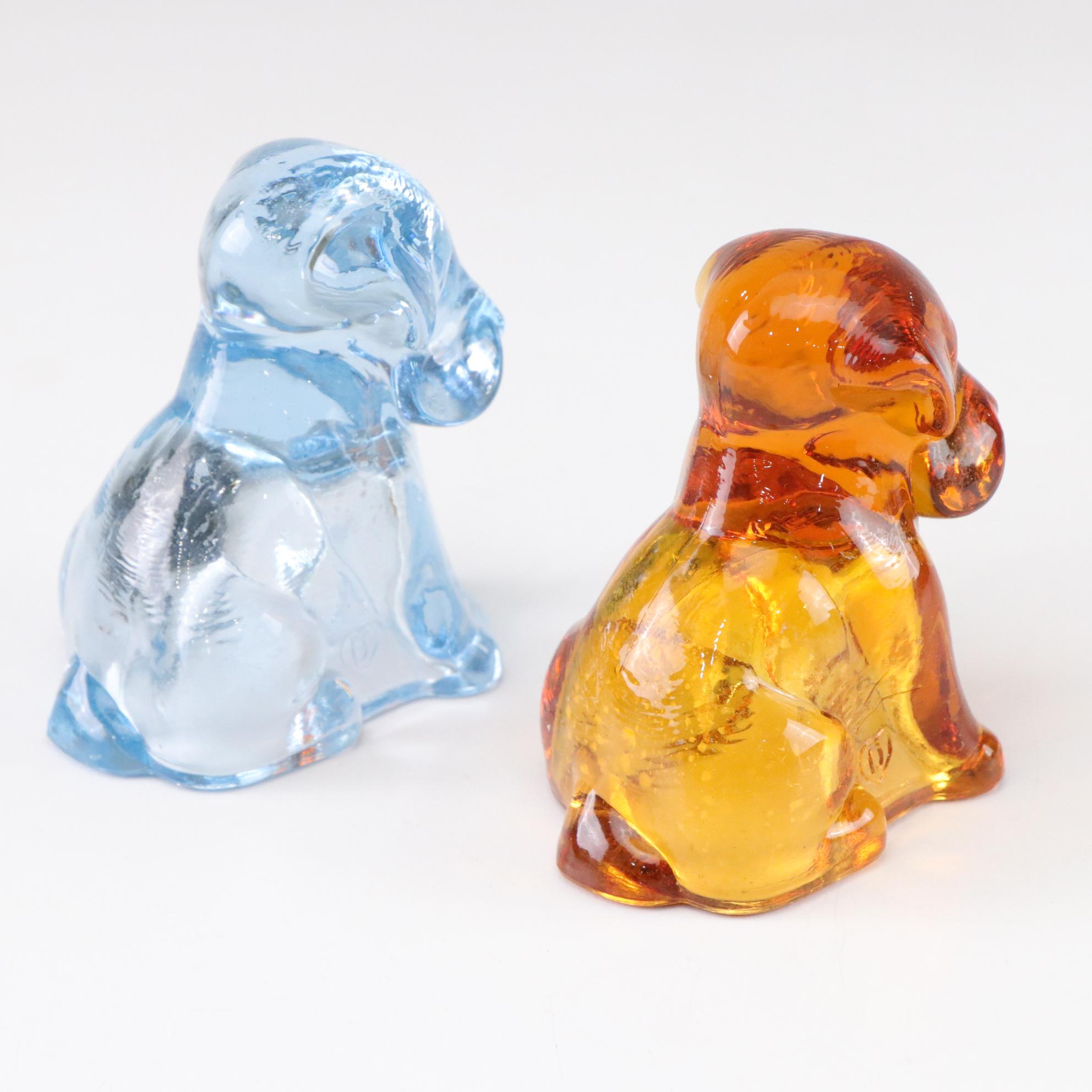 Uranium Glass in Set of "Pooch" Dog Figurines by Degenhart