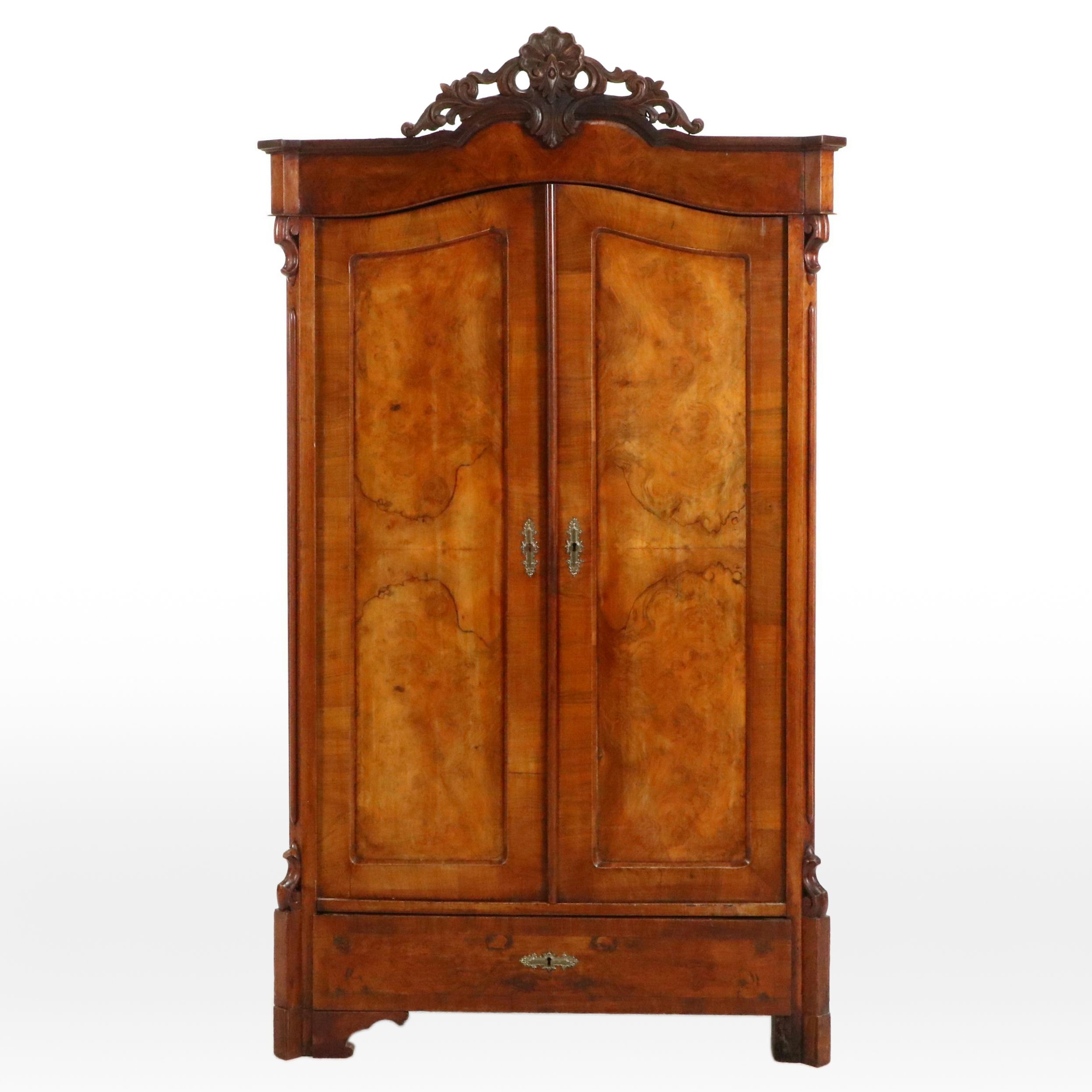 Late Victorian Burl Wood Armoire, Late 19th/ Early 20th Century