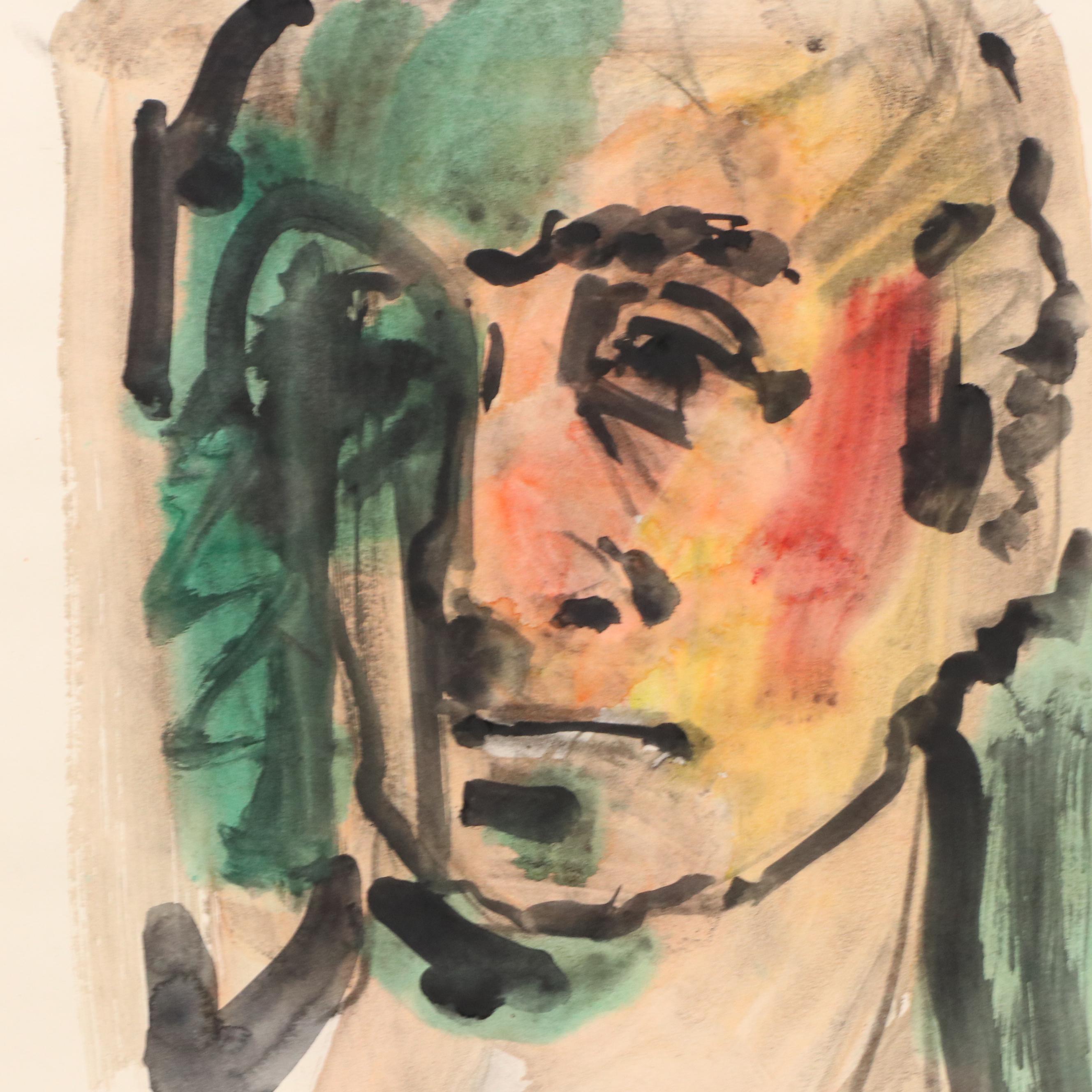 Jack Meanwell Modern Watercolor Portrait, Late 20th Century