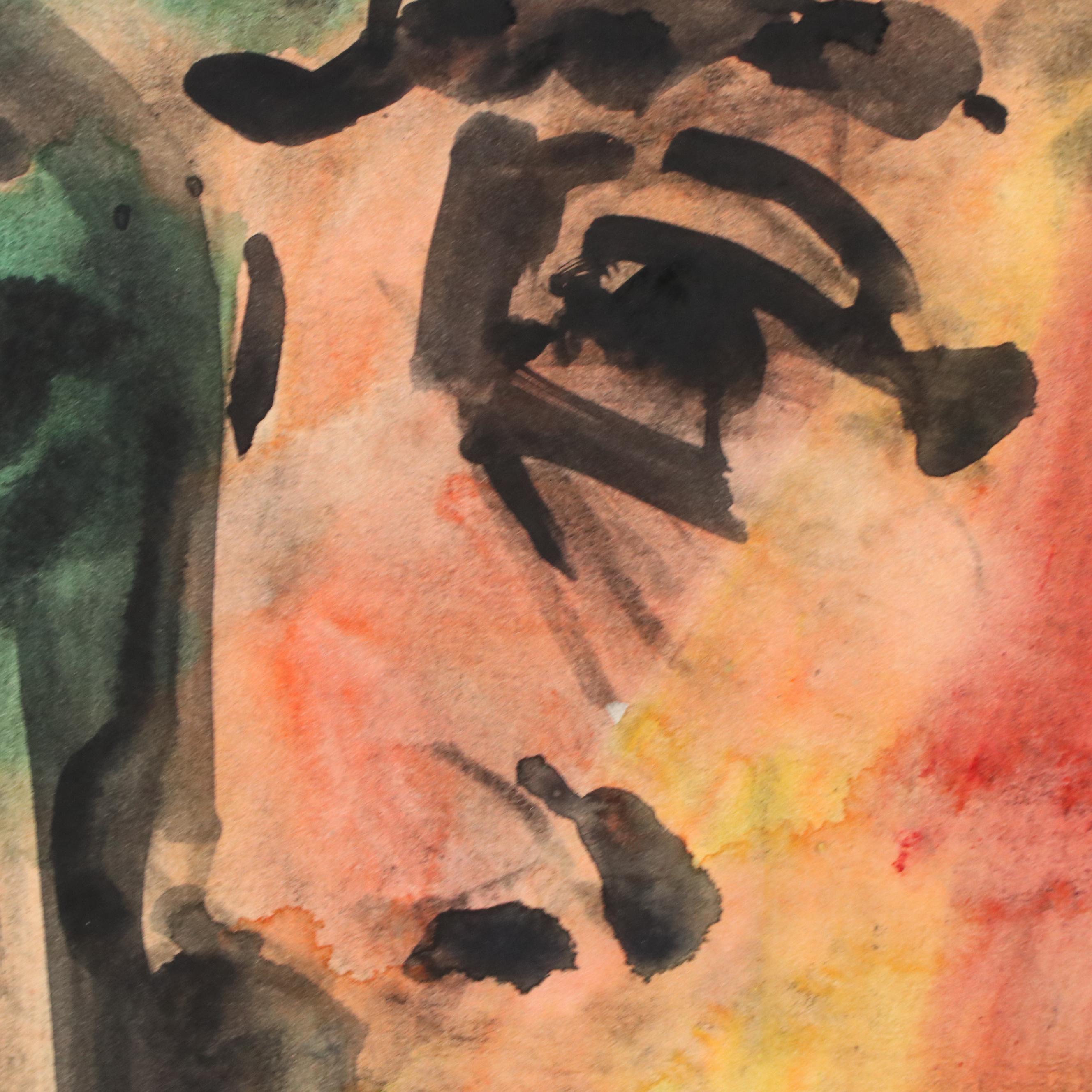 Jack Meanwell Modern Watercolor Portrait, Late 20th Century