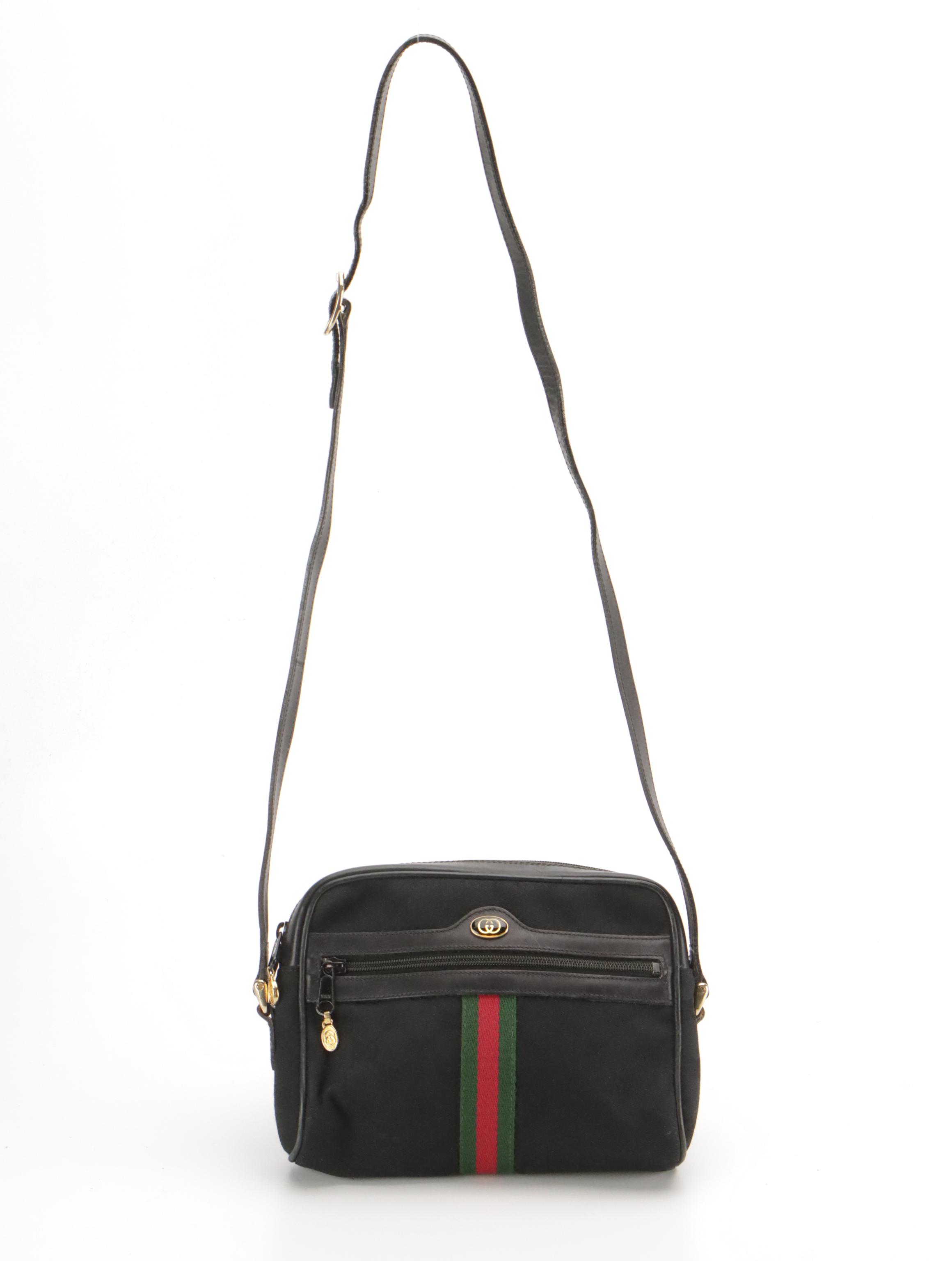 Gucci Accessory Collection Small Shoulder Bag in Black GG Canvas and Leather