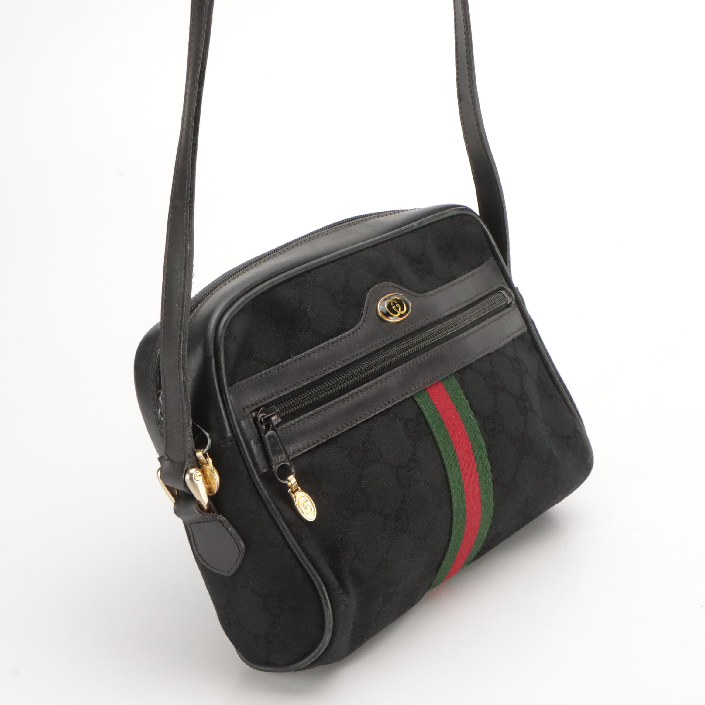 Gucci Accessory Collection Small Shoulder Bag in Black GG Canvas and Leather