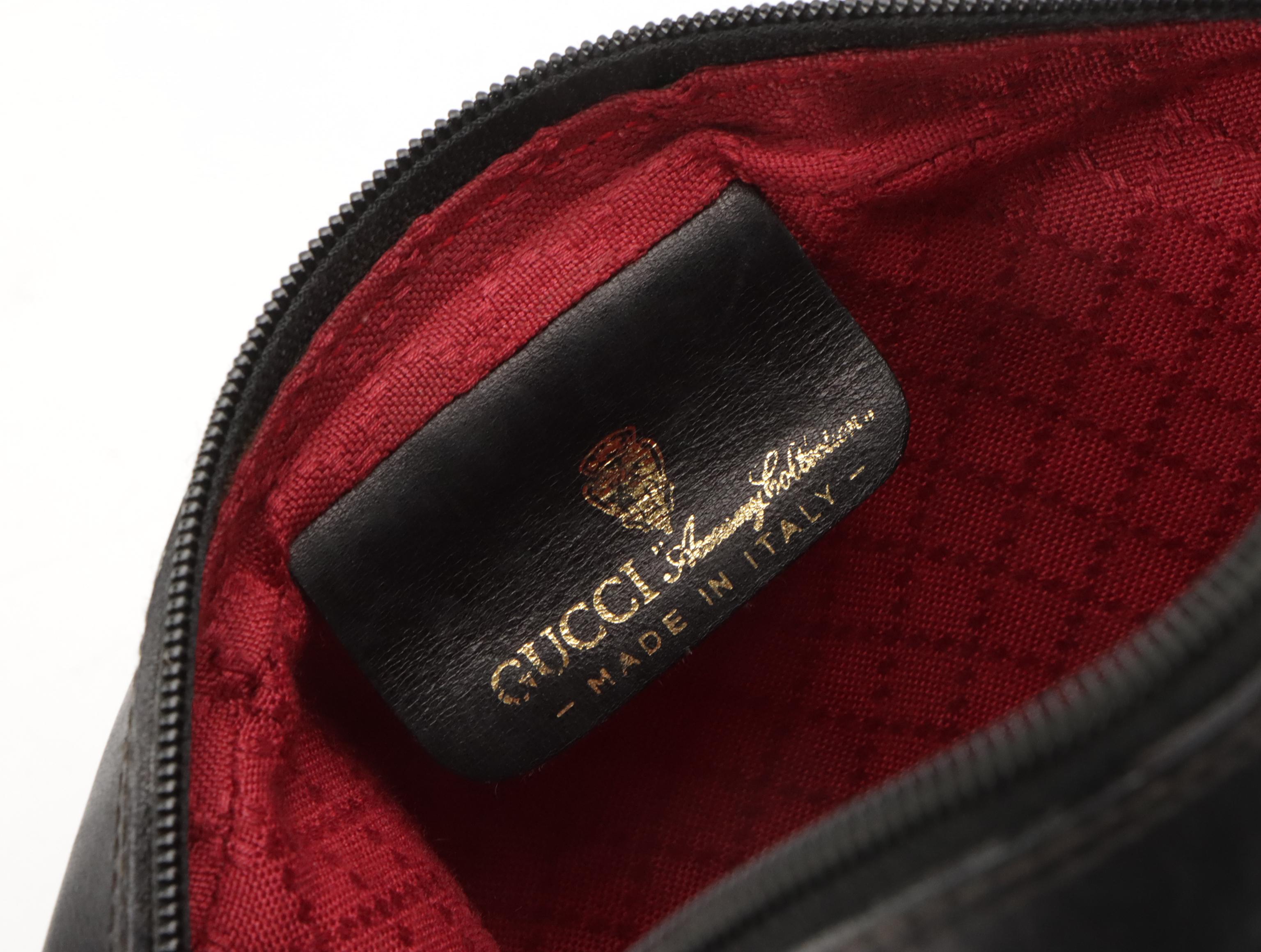 Gucci Accessory Collection Small Shoulder Bag in Black GG Canvas and Leather