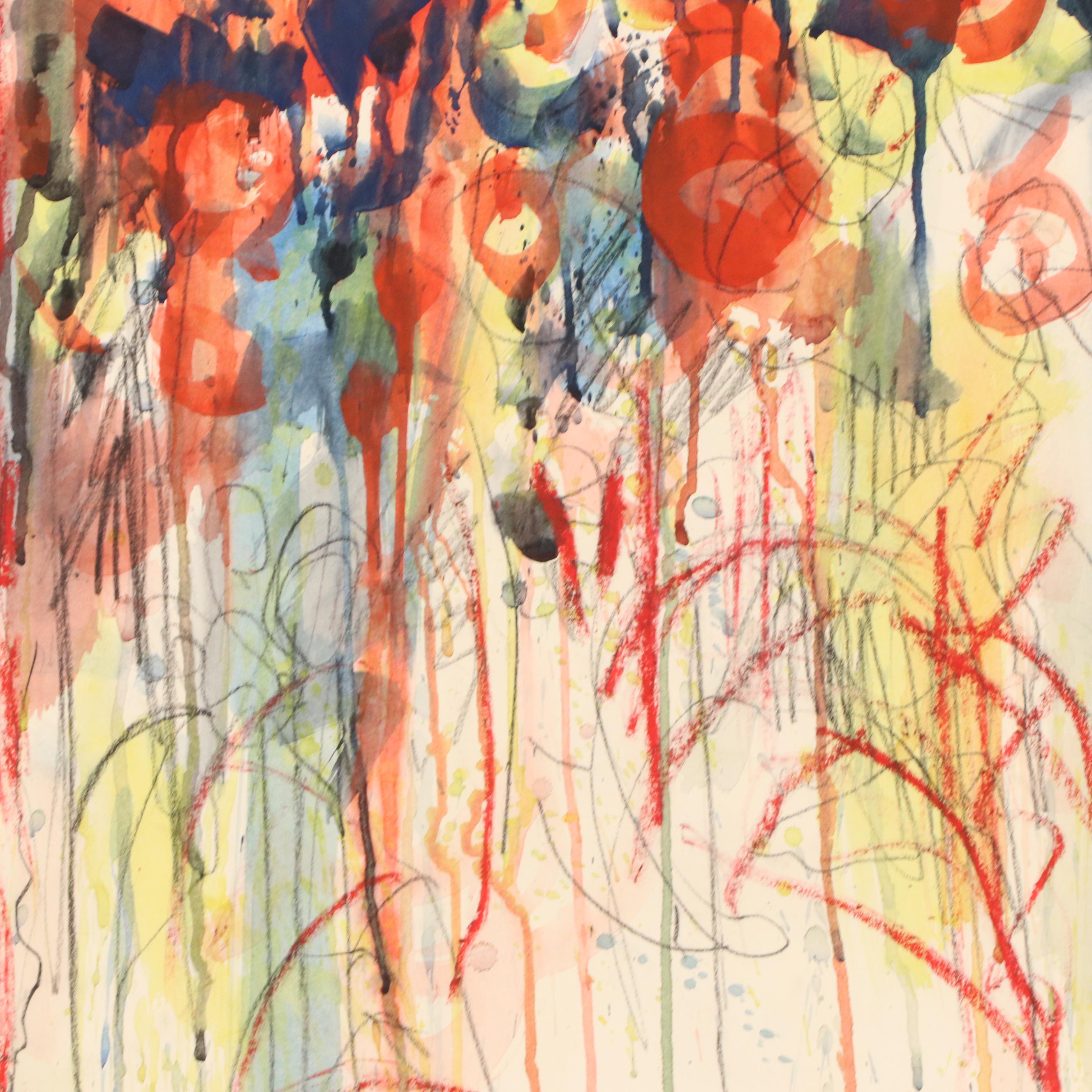 Jack Meanwell Floral Modern Mixed Media Painting, Late 20th Century