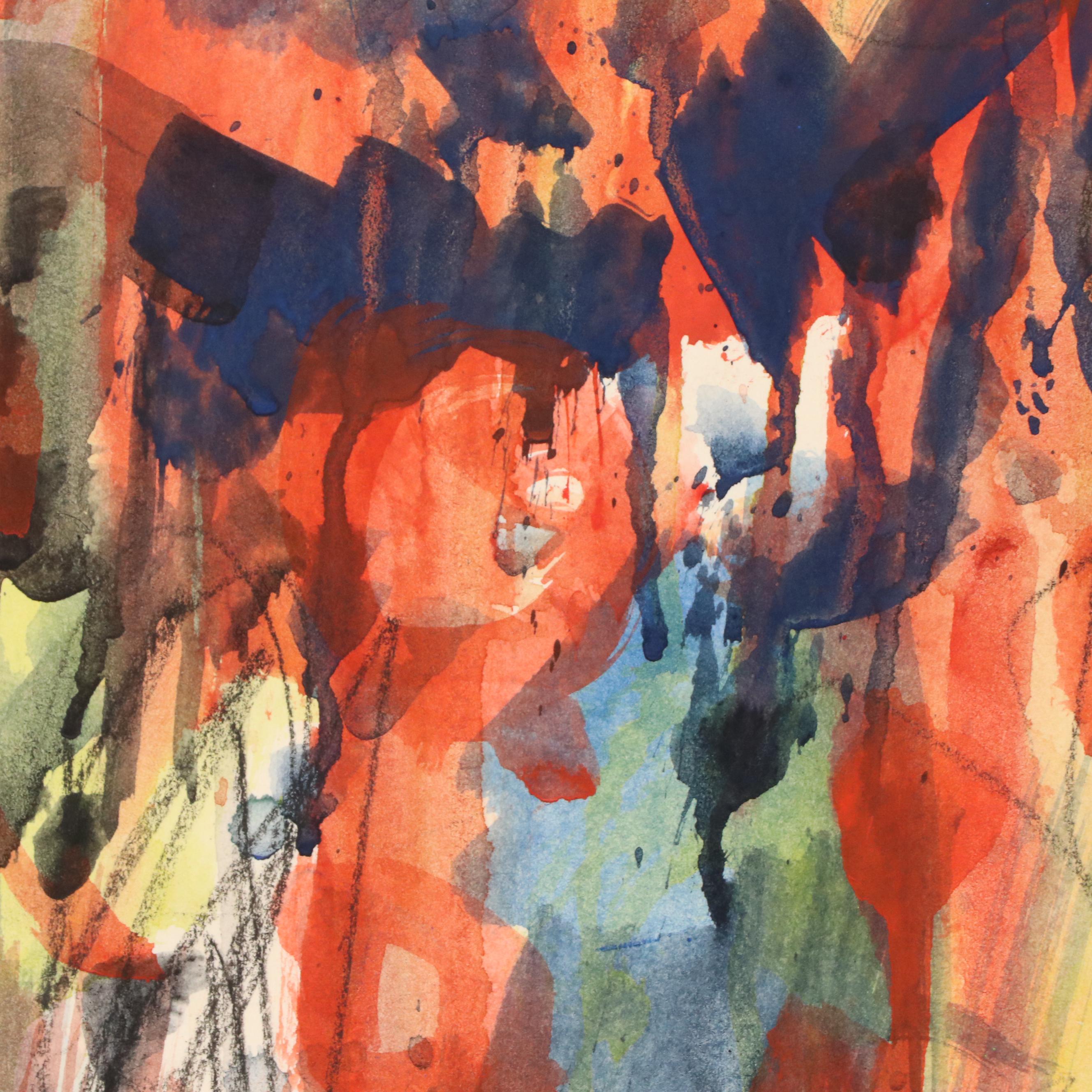 Jack Meanwell Floral Modern Mixed Media Painting, Late 20th Century