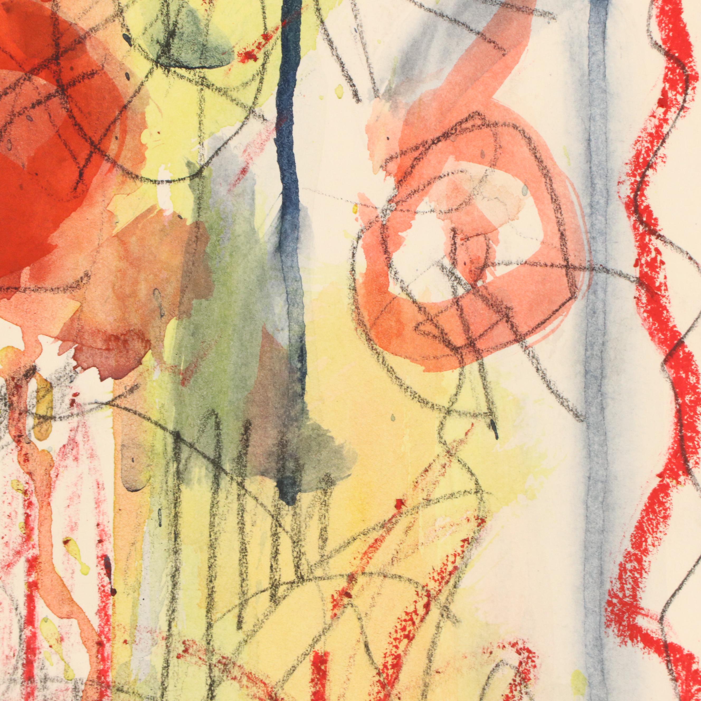 Jack Meanwell Floral Modern Mixed Media Painting, Late 20th Century