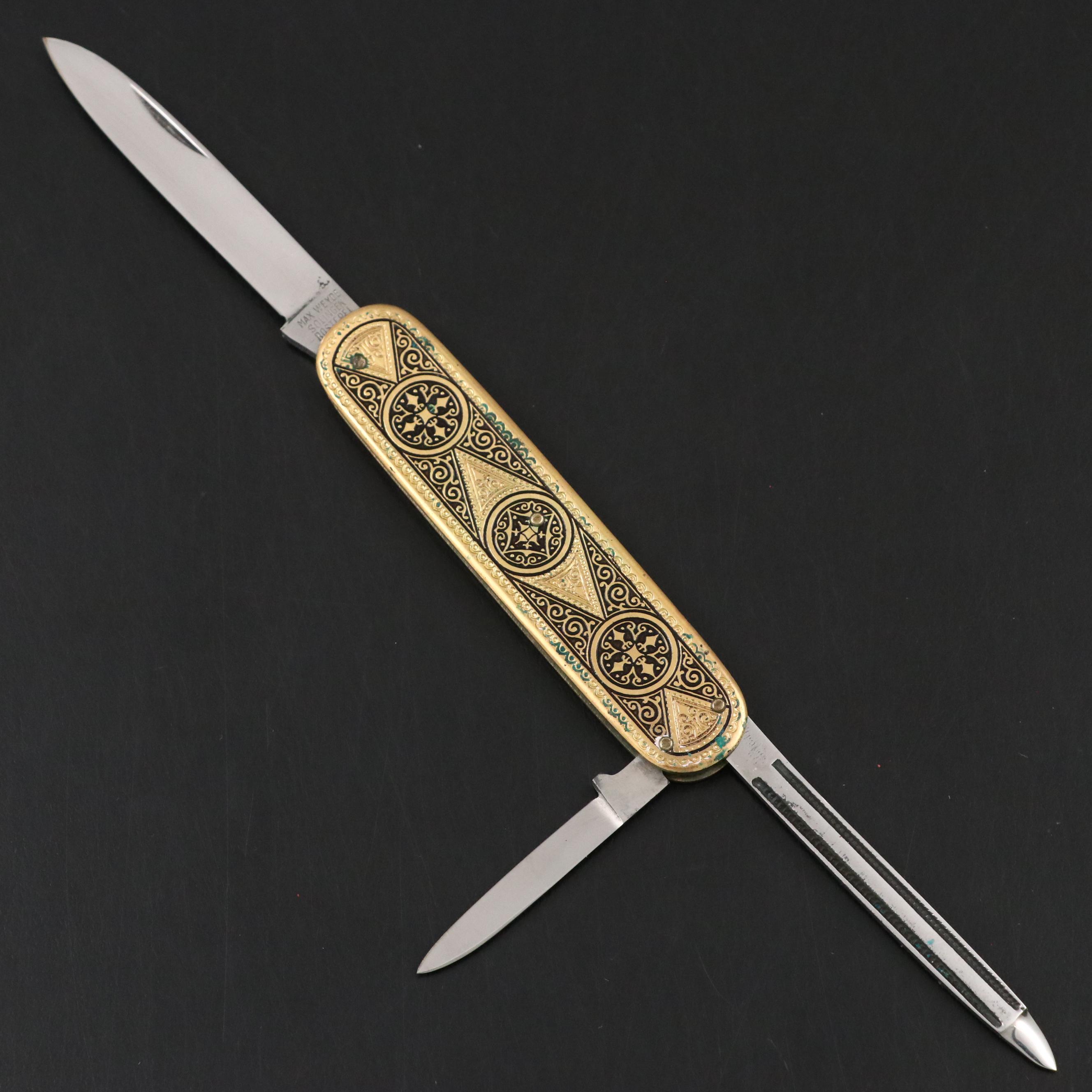 Max Weyde Stainless Steel Pocket Knife with Leather Scabbard