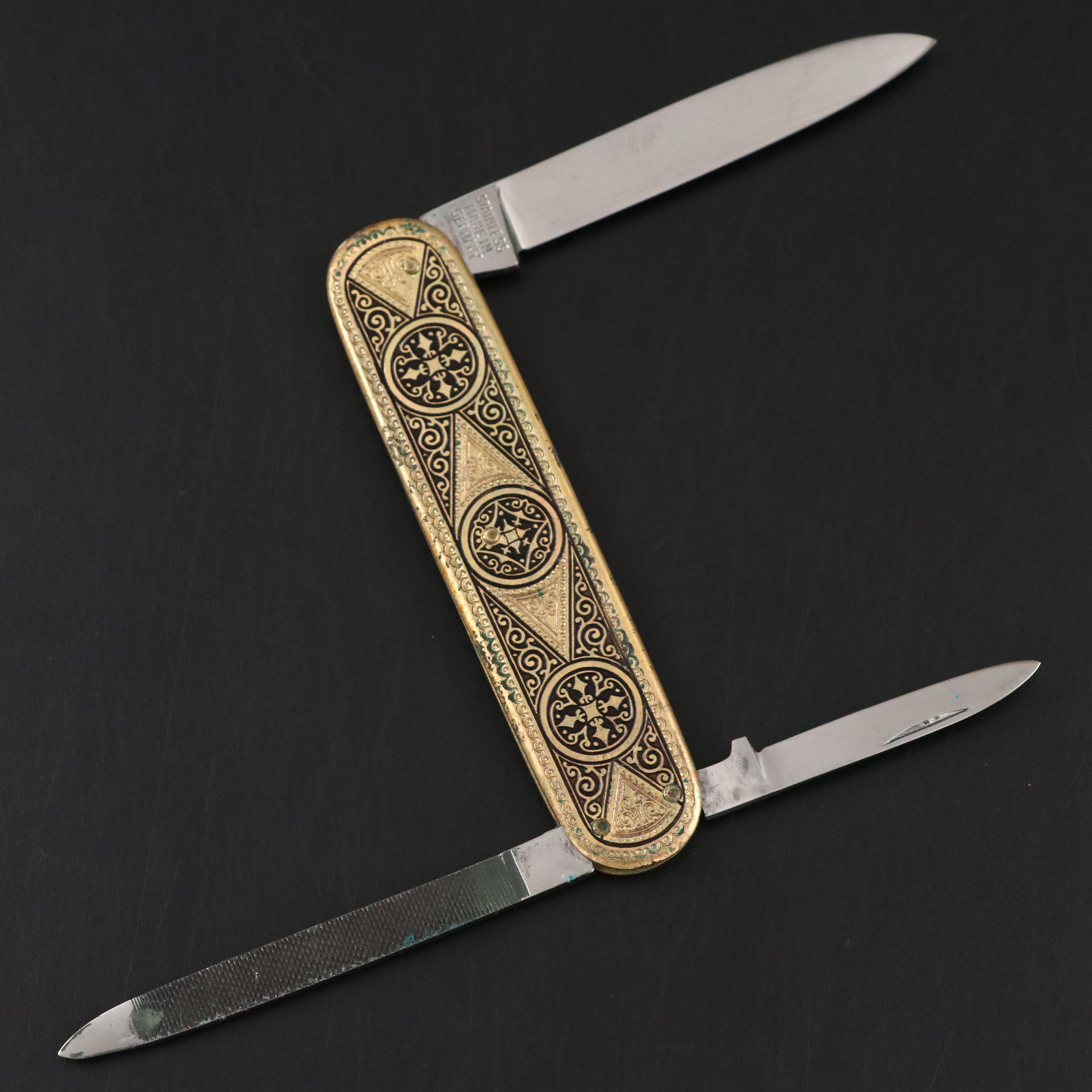 Max Weyde Stainless Steel Pocket Knife with Leather Scabbard