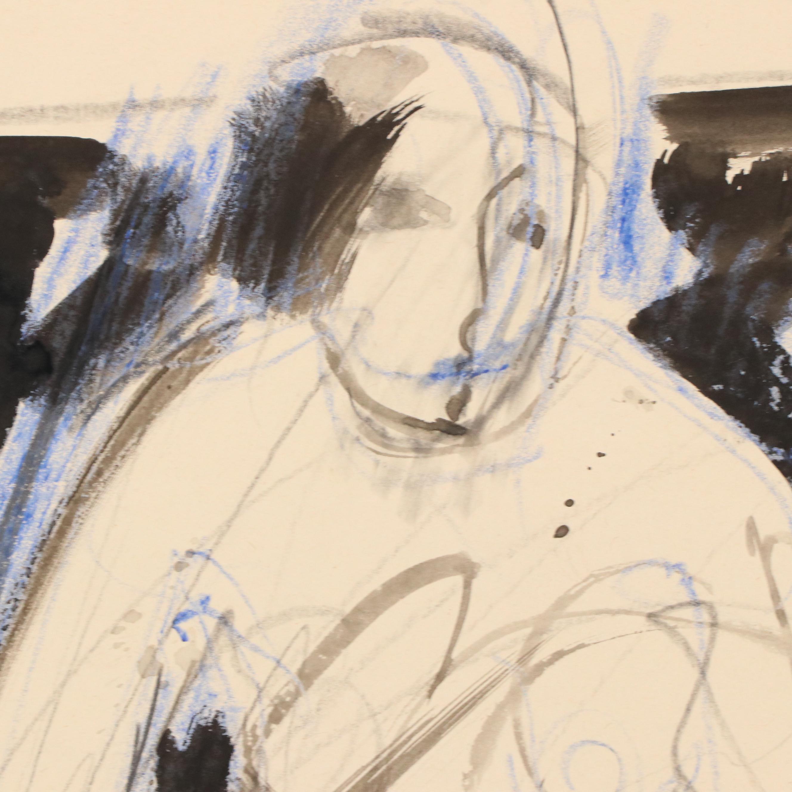 Jack Meanwell Figural Modern Mixed Media Painting, 1993