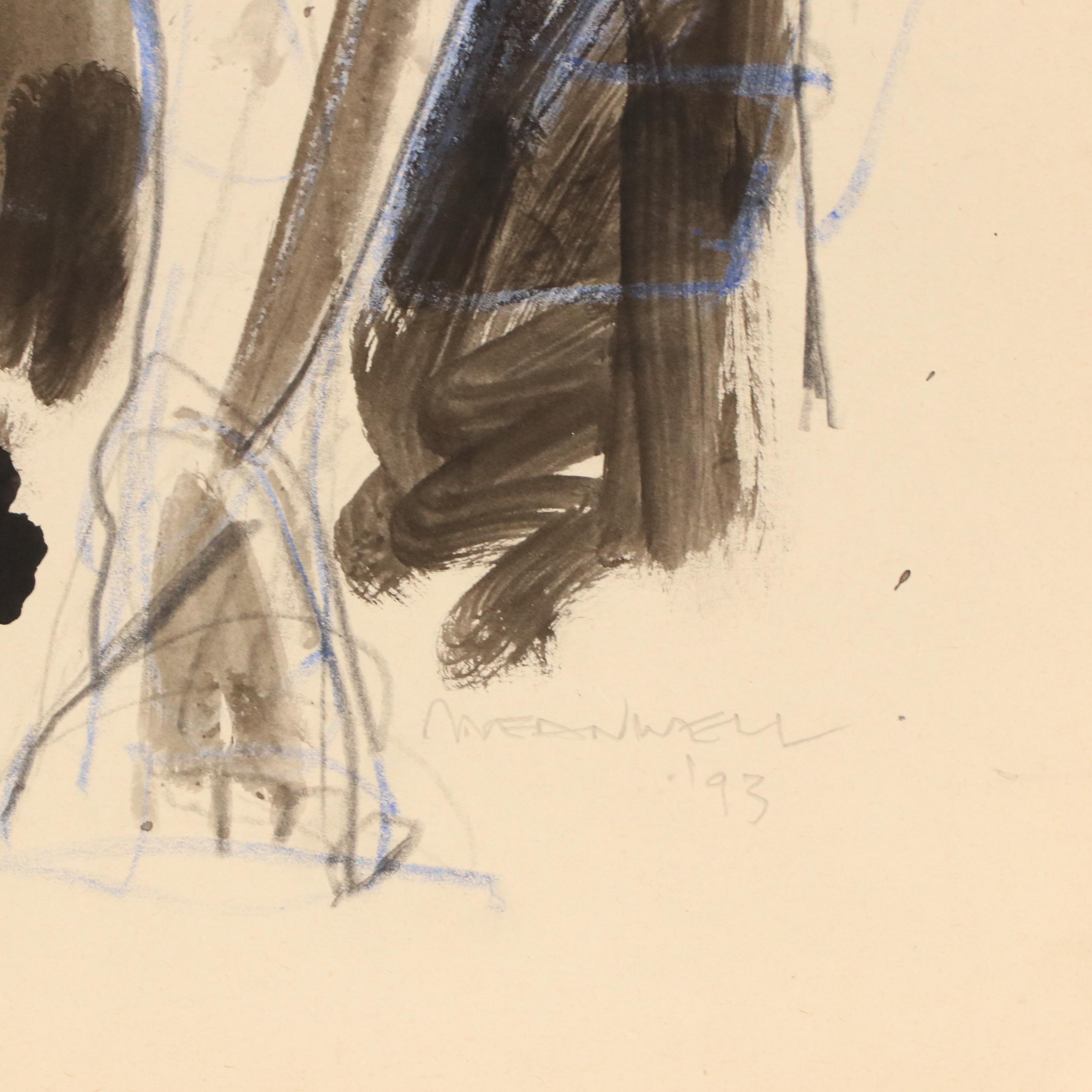 Jack Meanwell Figural Modern Mixed Media Painting, 1993