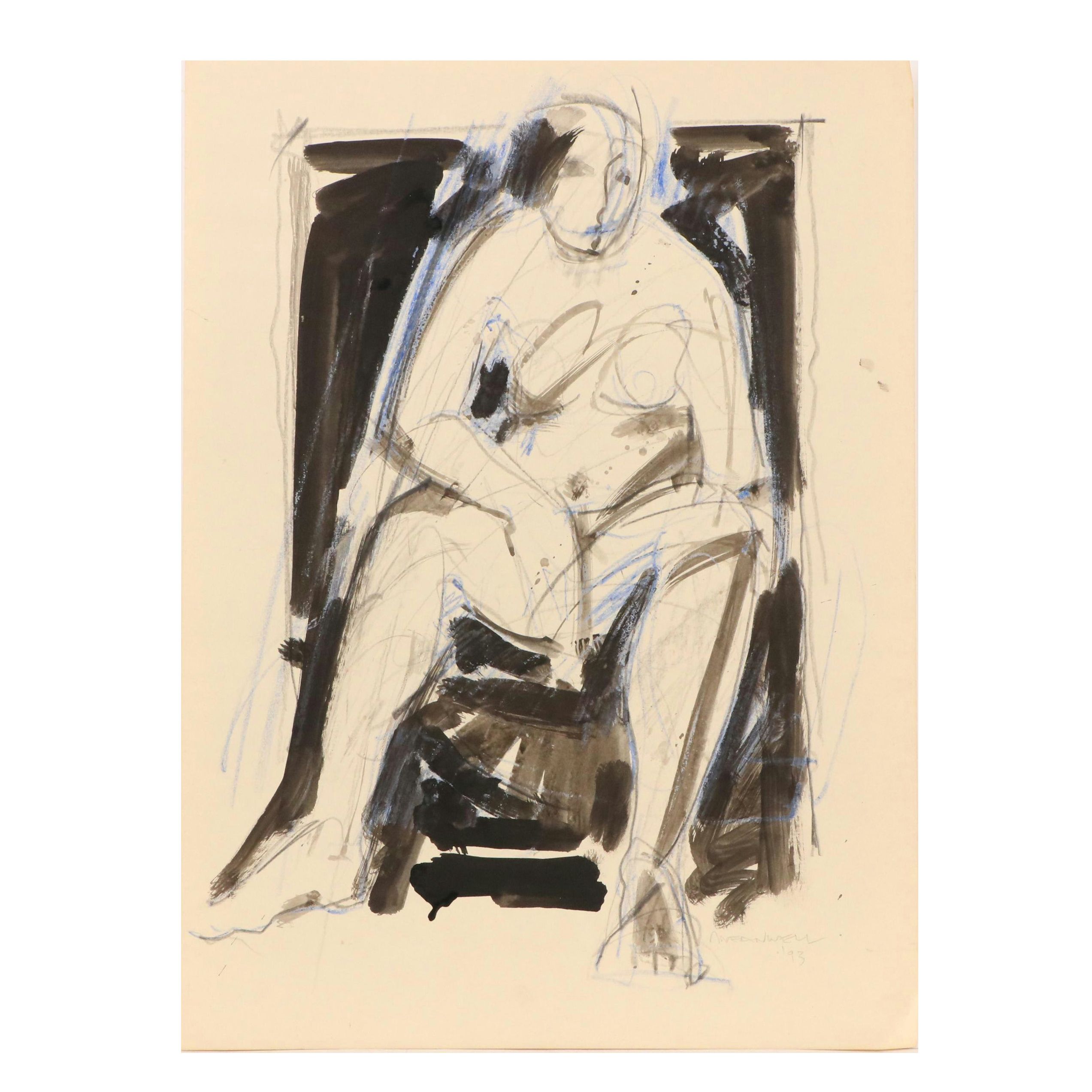 Jack Meanwell Figural Modern Mixed Media Painting, 1993