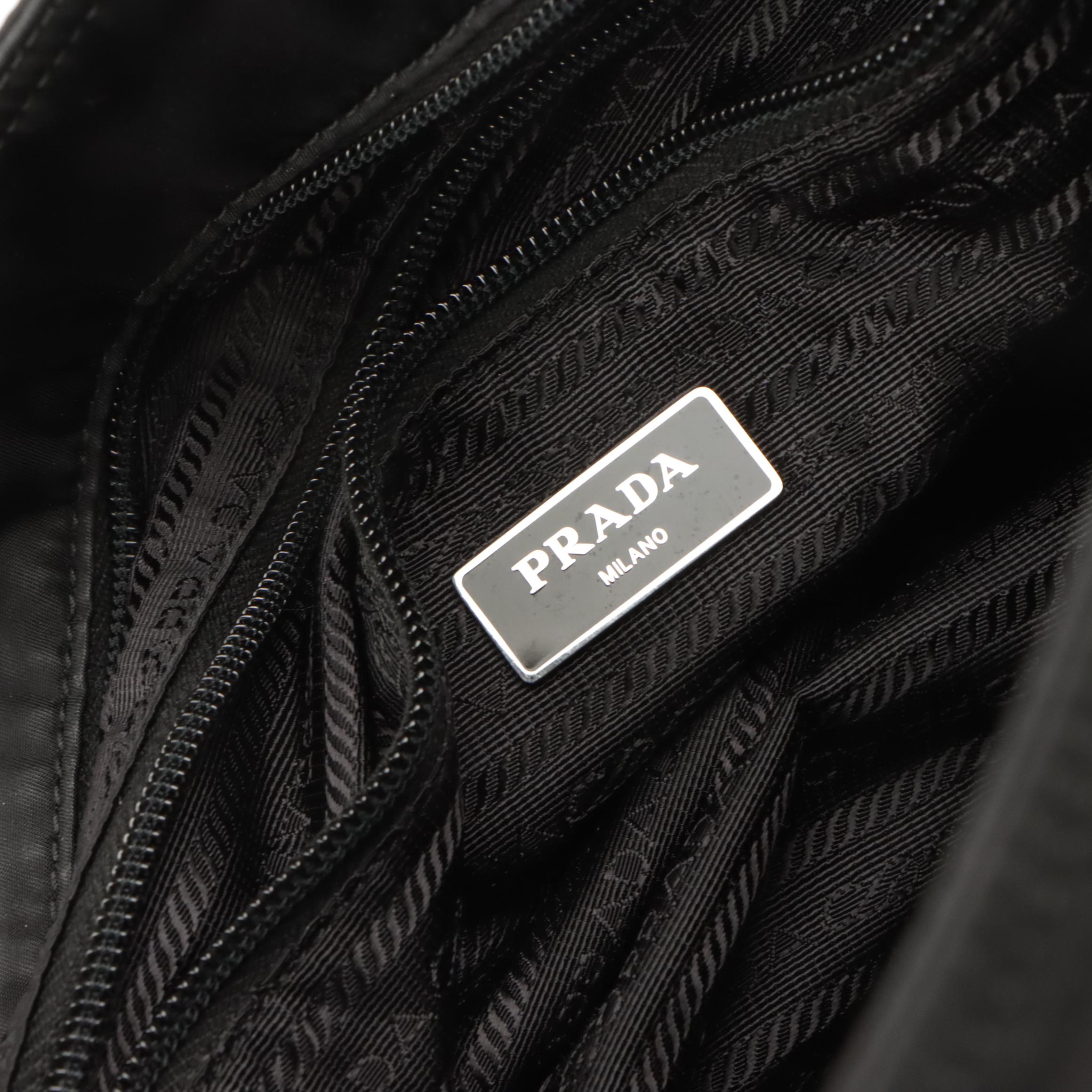 Prada Black Tessuto Nylon Front Pocket Shoulder Tote with Saffiano Leather Trim