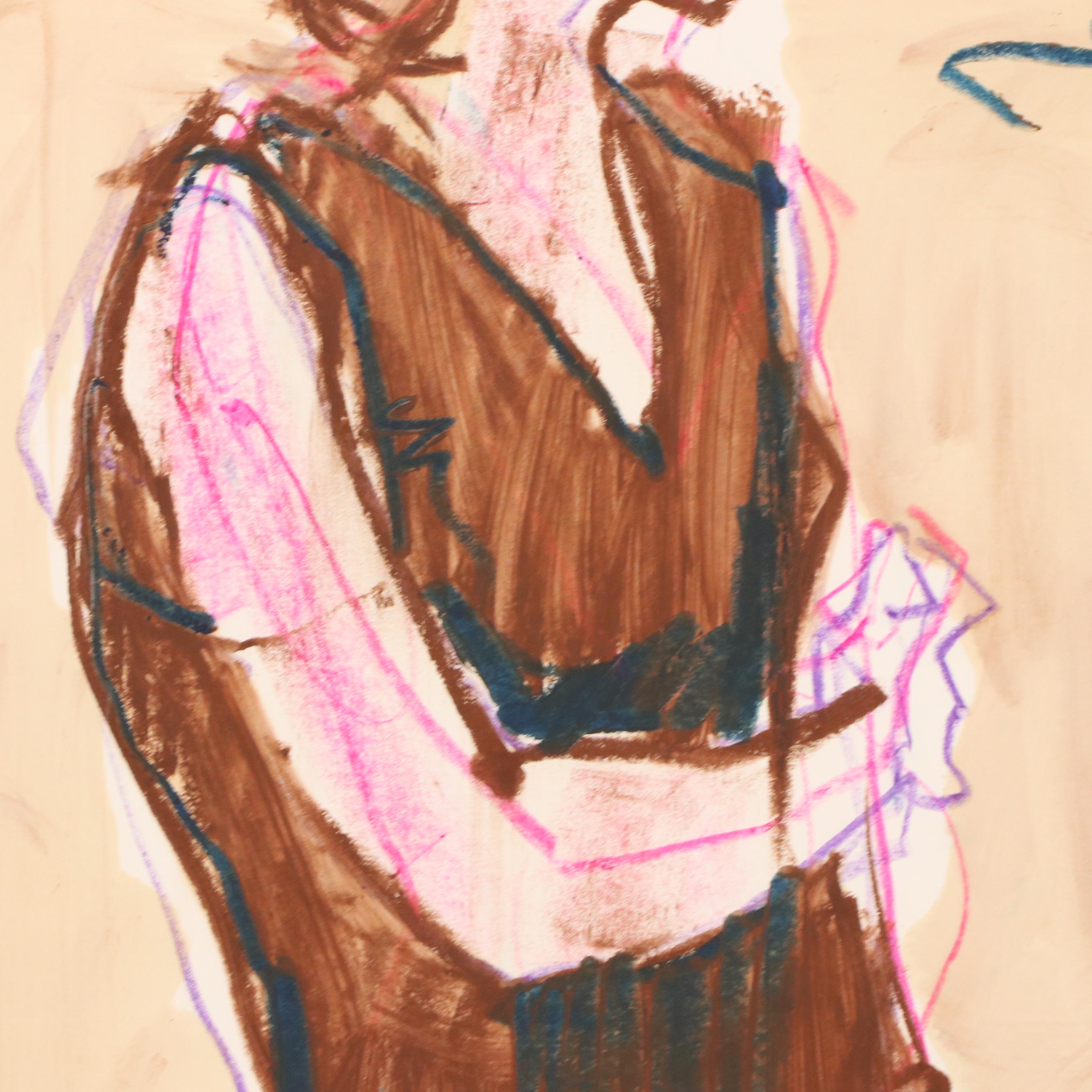 Jack Meanwell Figural Modern Mixed Media Painting, 1979