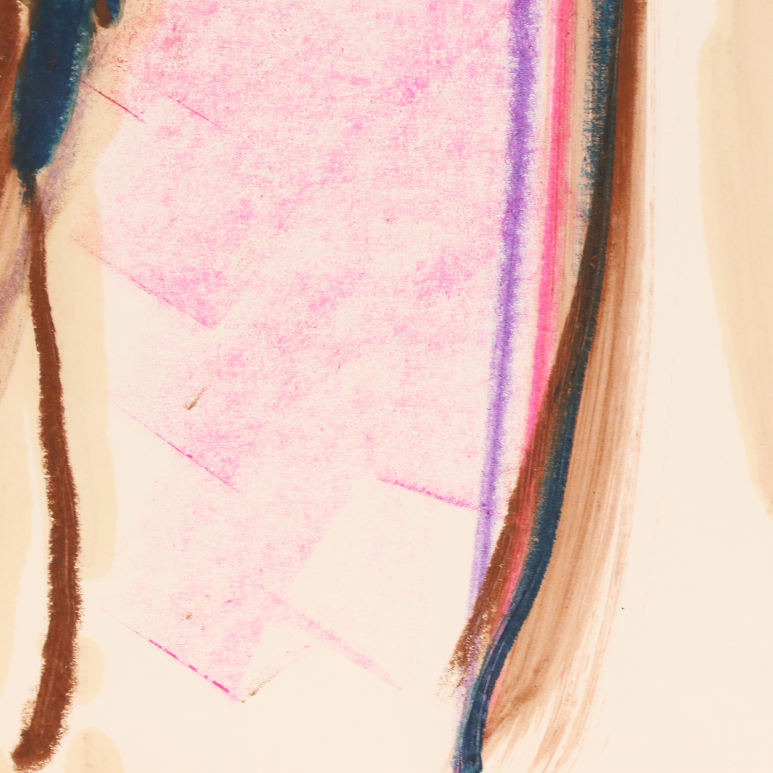 Jack Meanwell Figural Modern Mixed Media Painting, 1979