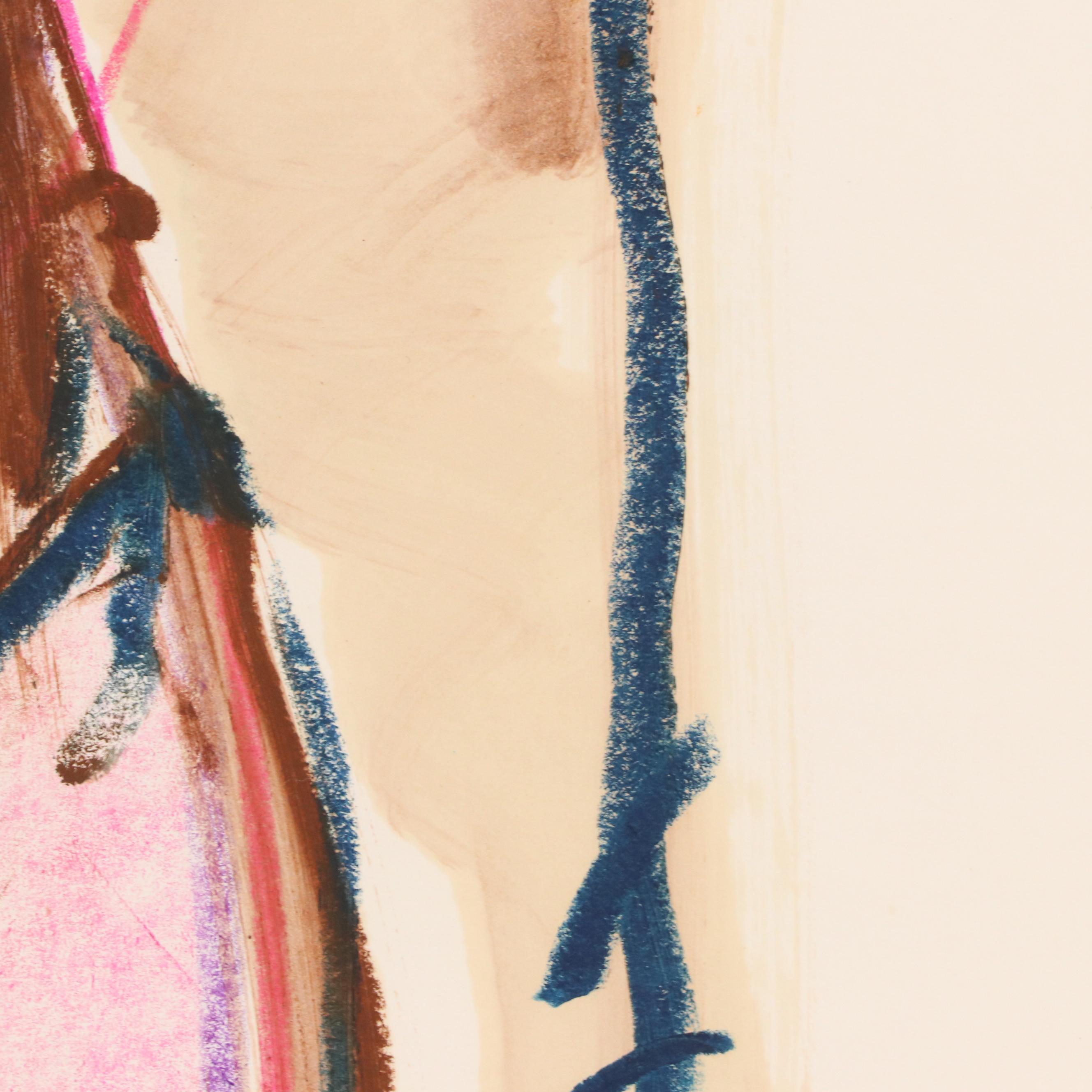 Jack Meanwell Figural Modern Mixed Media Painting, 1979