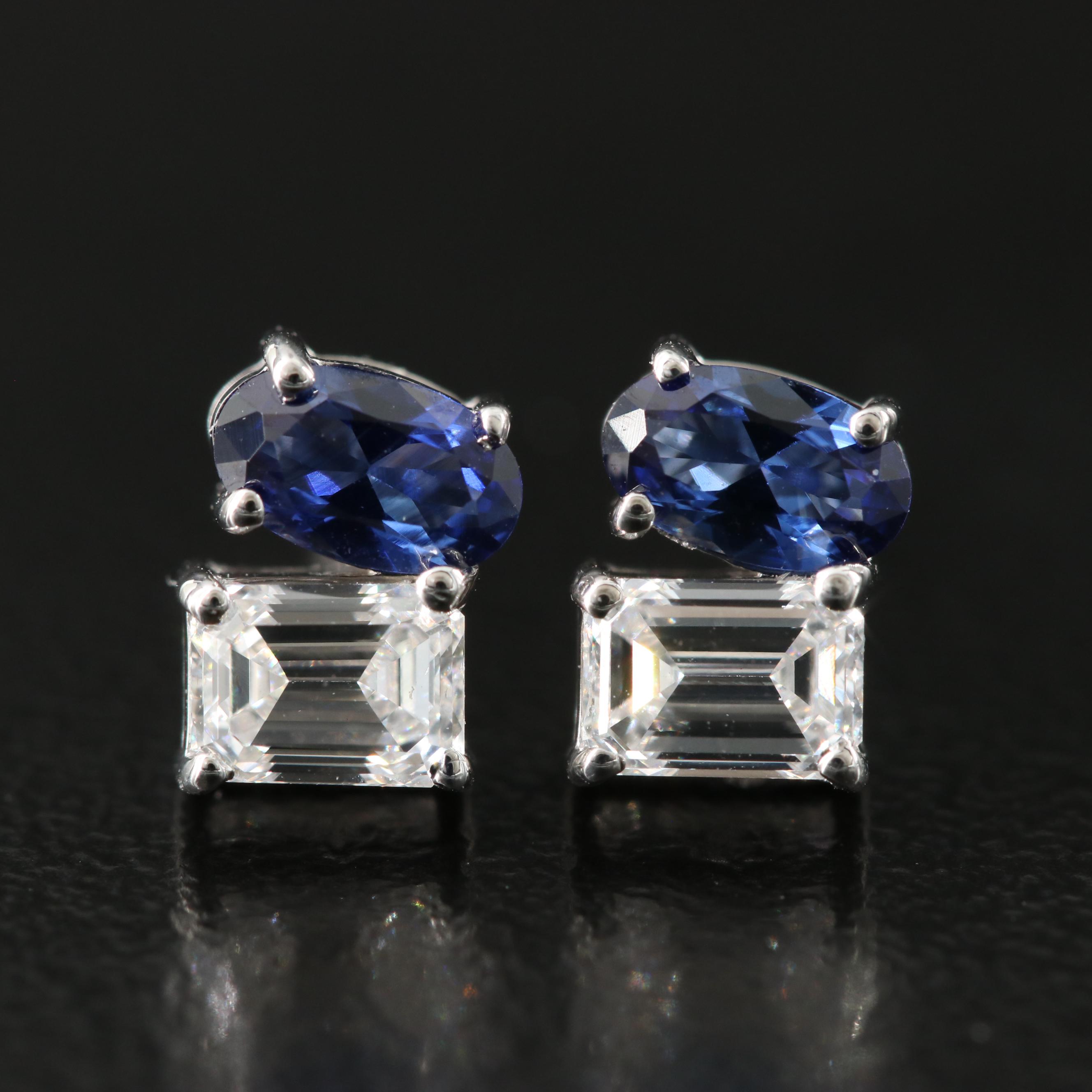 14K 0.50 CTW Sapphire and 0.62 CTW Lab Grown Diamond Toi et Moi Earrings