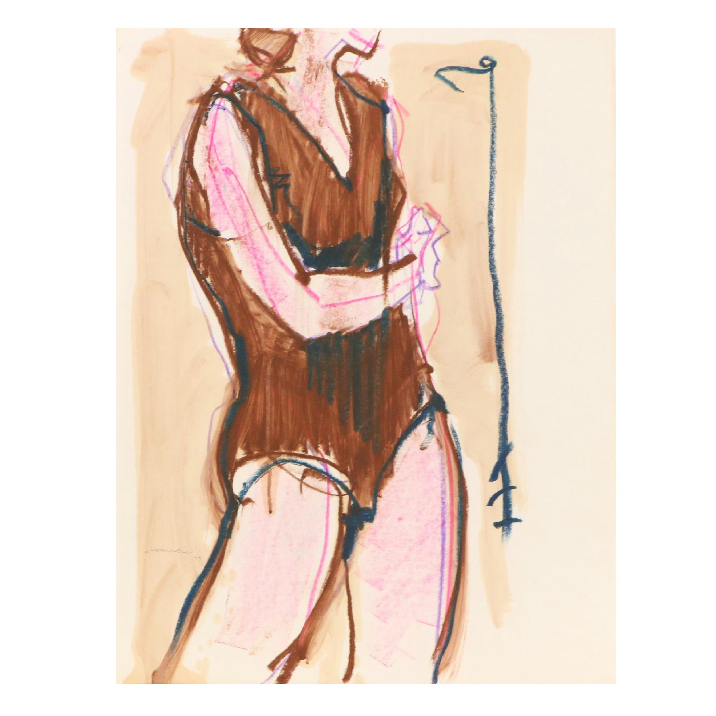 Jack Meanwell Figural Modern Mixed Media Painting, 1979