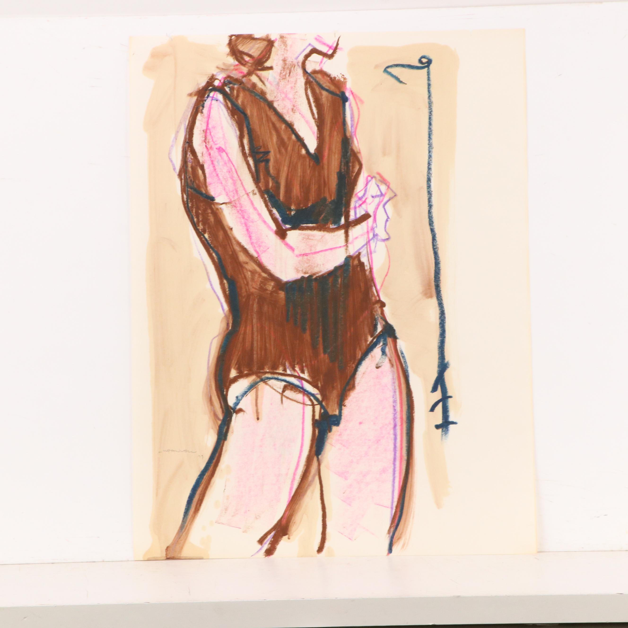 Jack Meanwell Figural Modern Mixed Media Painting, 1979