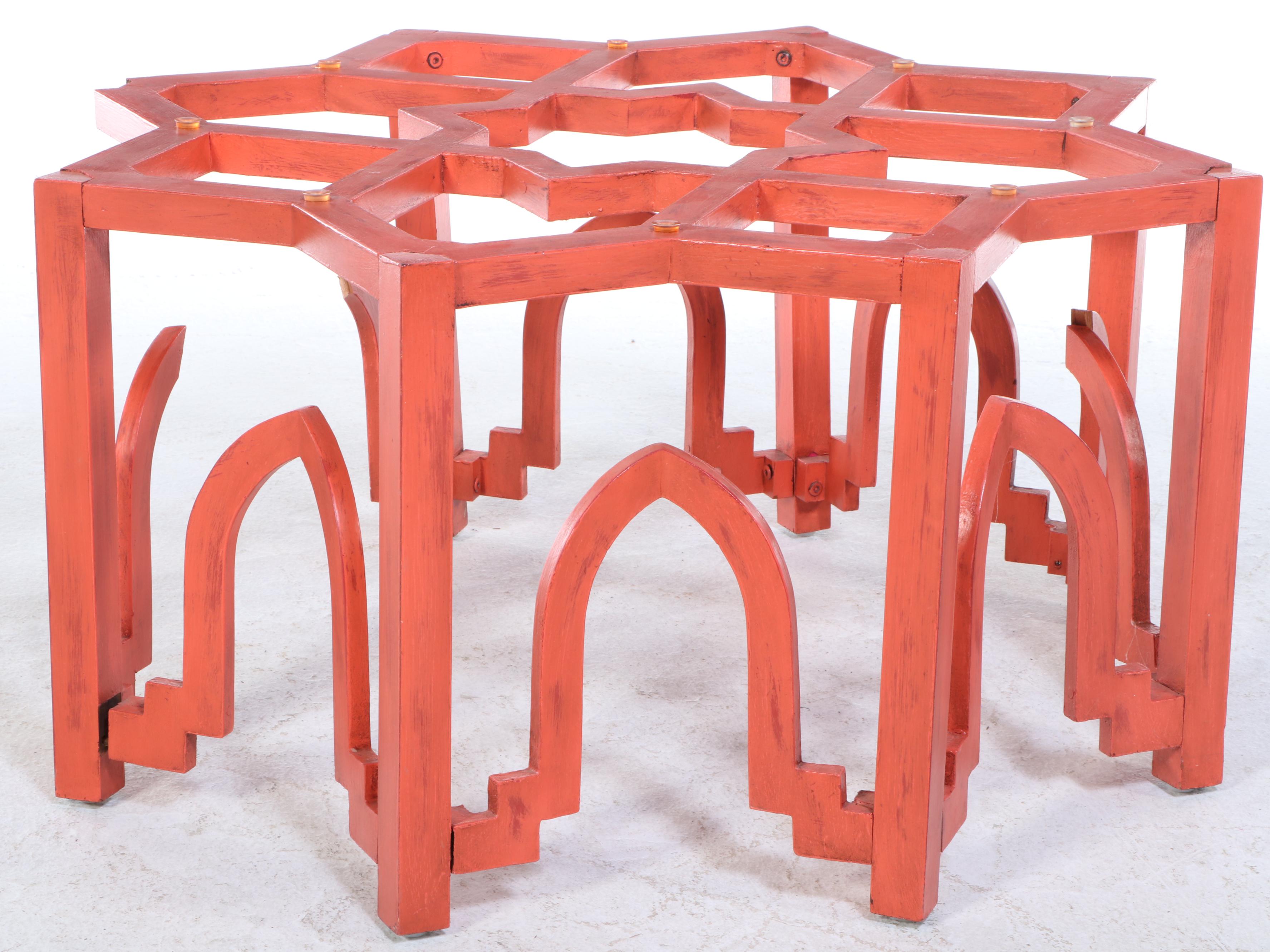 Moroccan Style Painted Wood and Glass Coffee Table