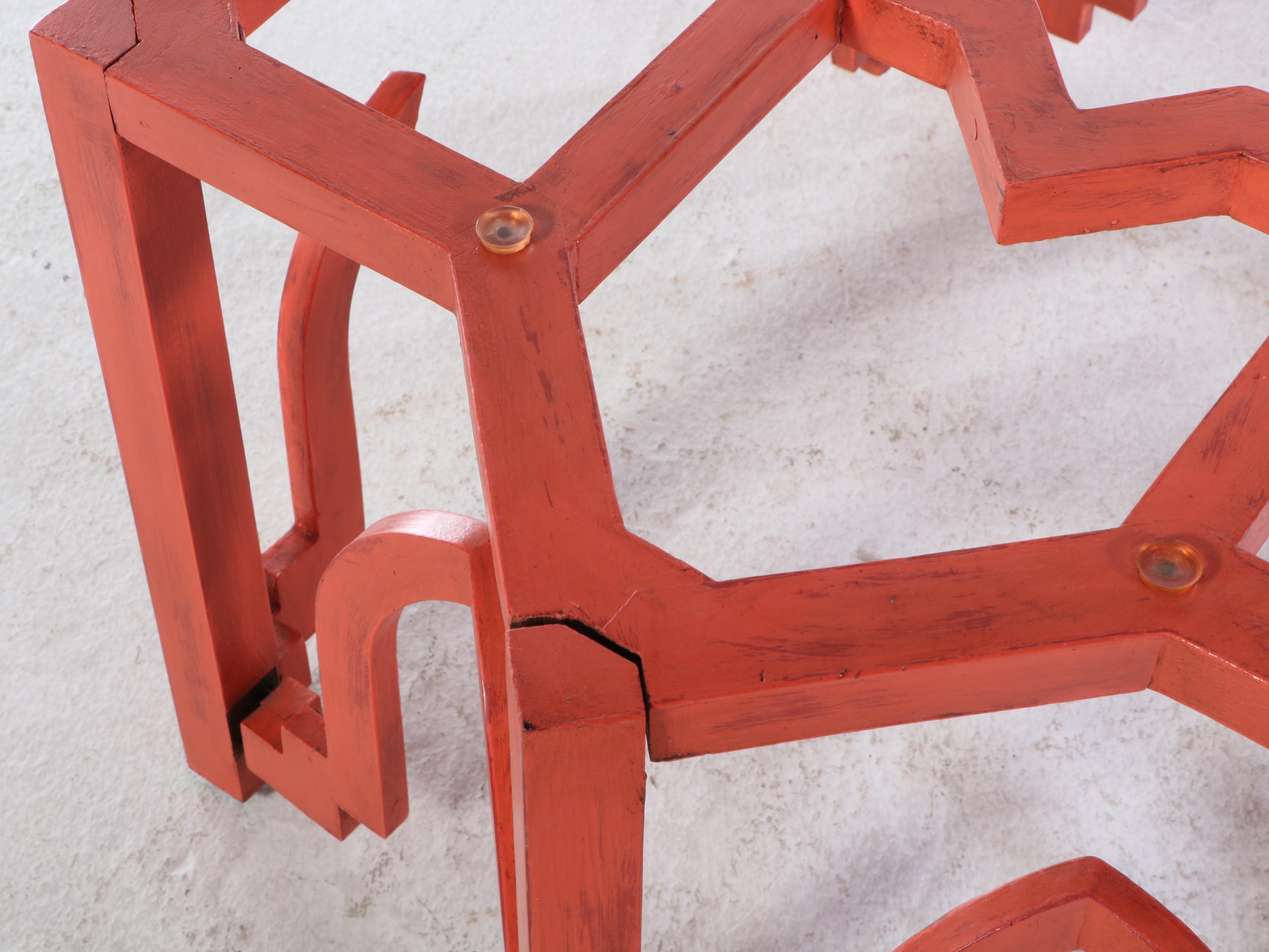 Moroccan Style Painted Wood and Glass Coffee Table