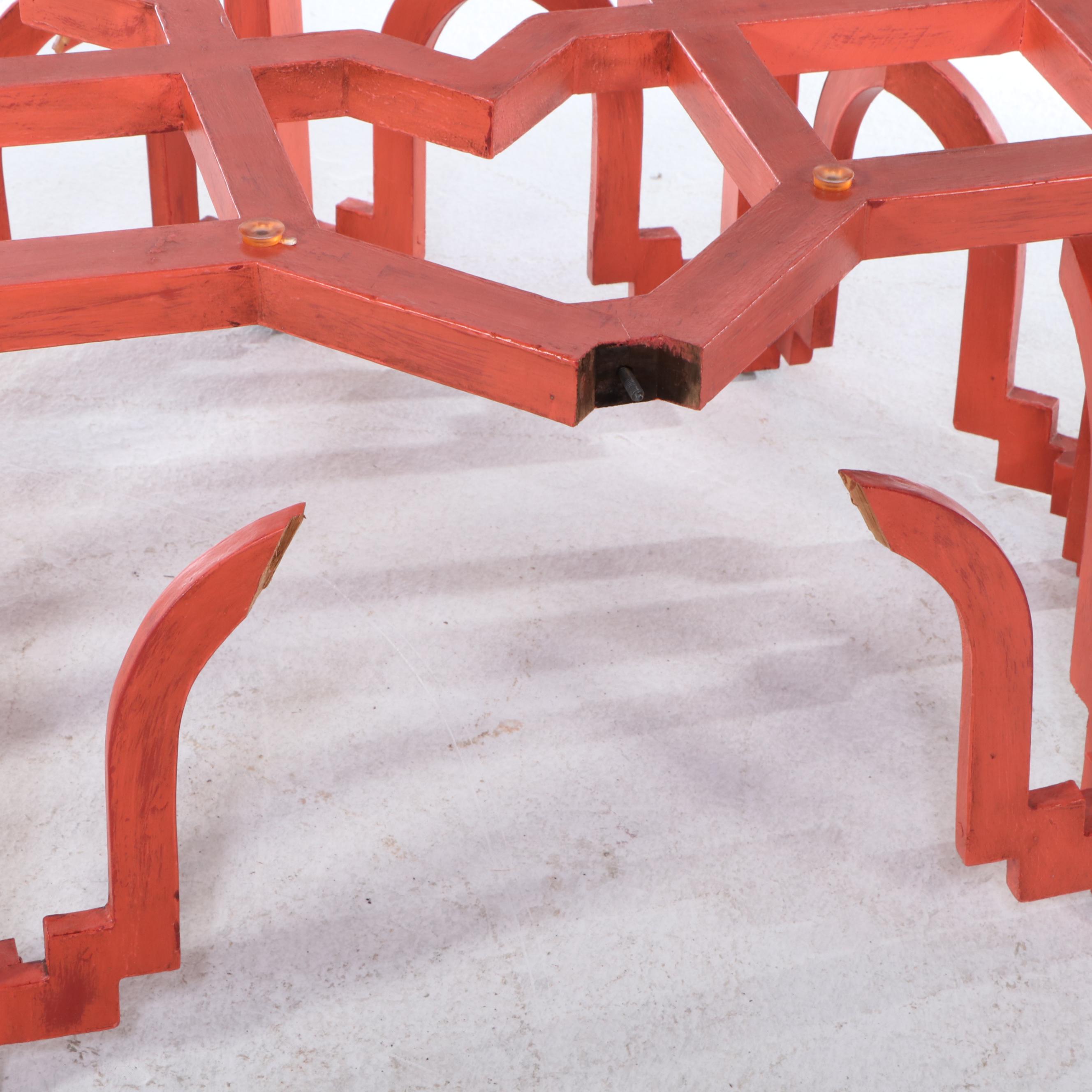 Moroccan Style Painted Wood and Glass Coffee Table