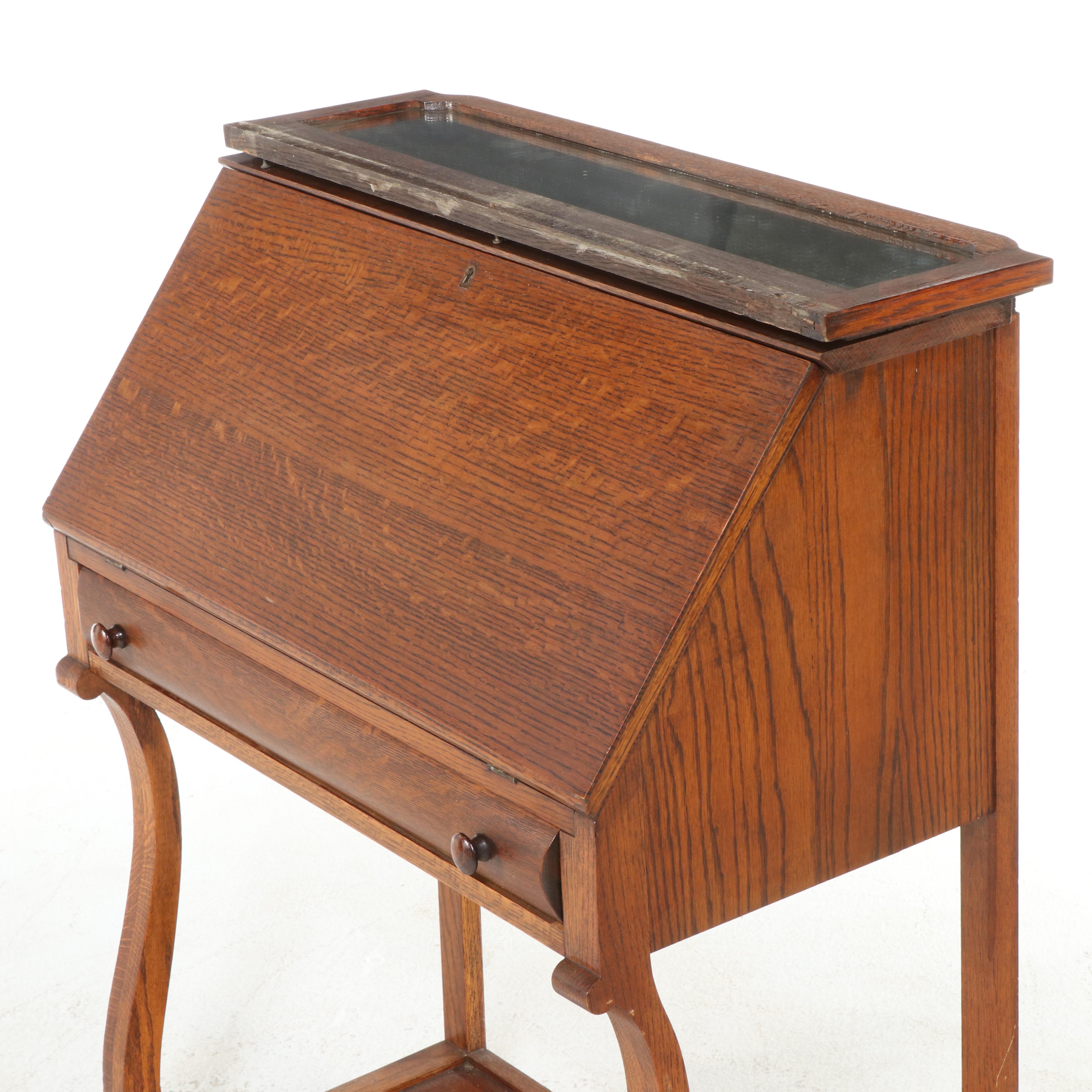 American Empire Revival Quartersawn Oak Drop-Front Desk, Early 20th Century