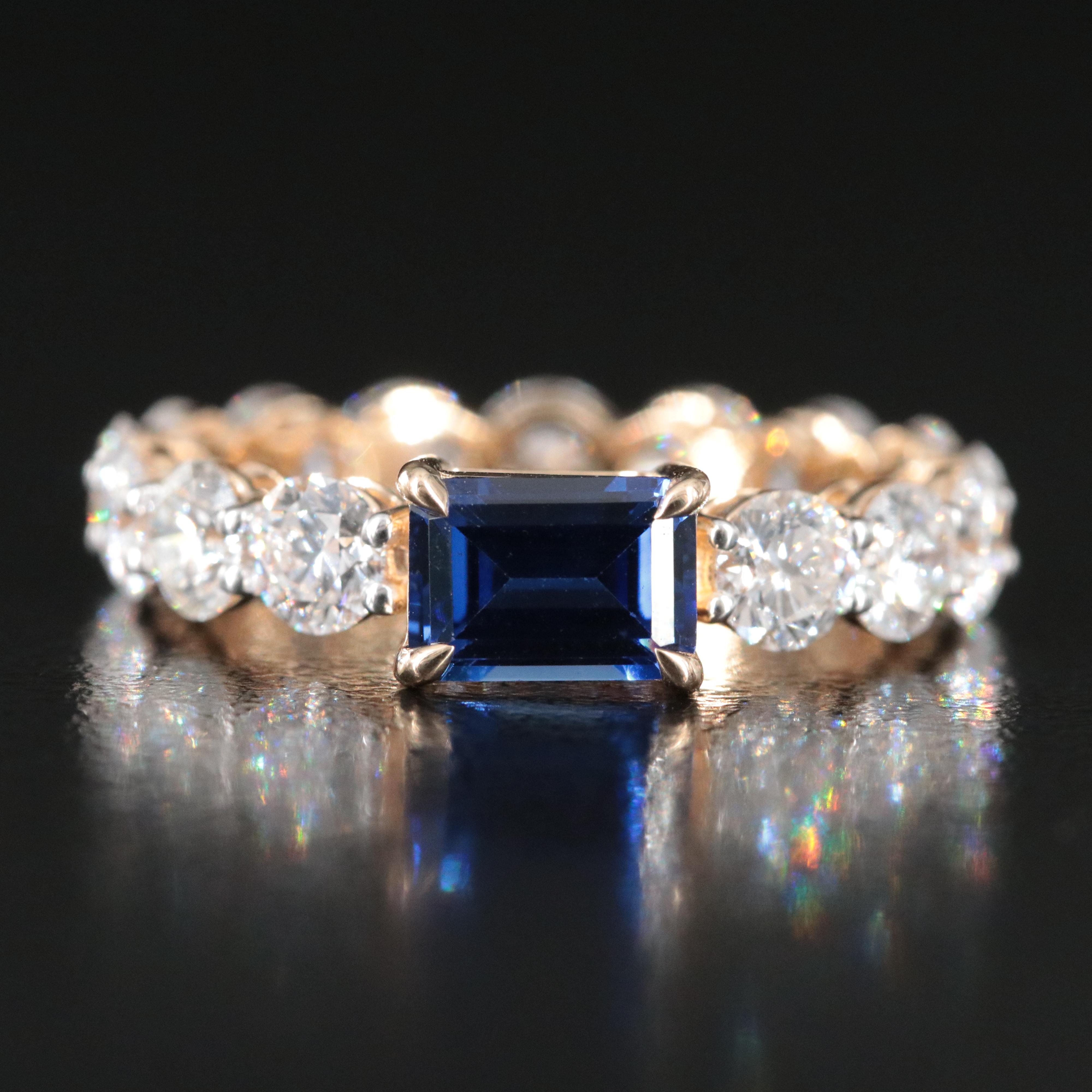 14K 1.24 CT Sapphire and 3.58 CTW Lab Grown Diamond Ring
