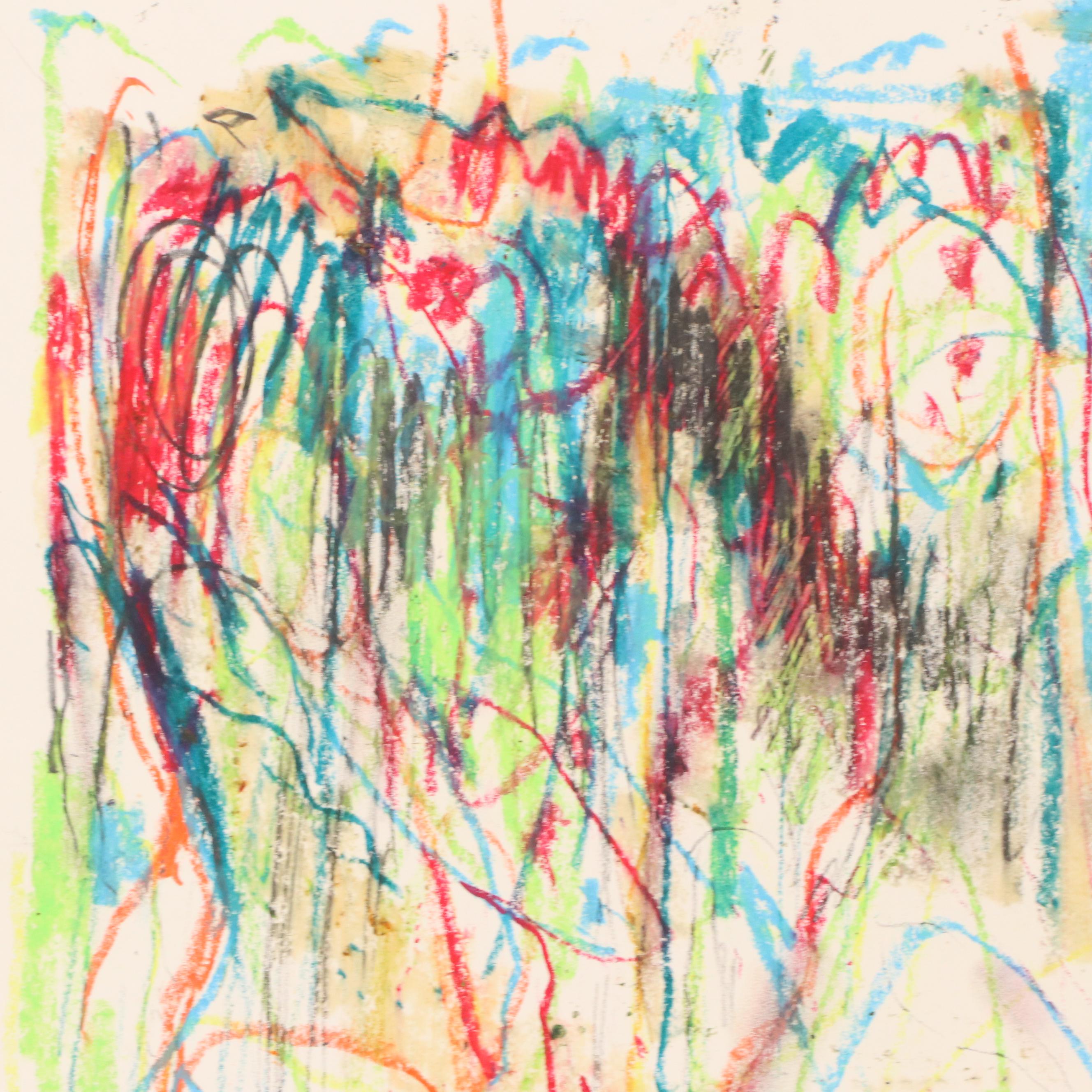 Jack Meanwell Abstract Modern Oil Pastel Drawing, Late 20th Century