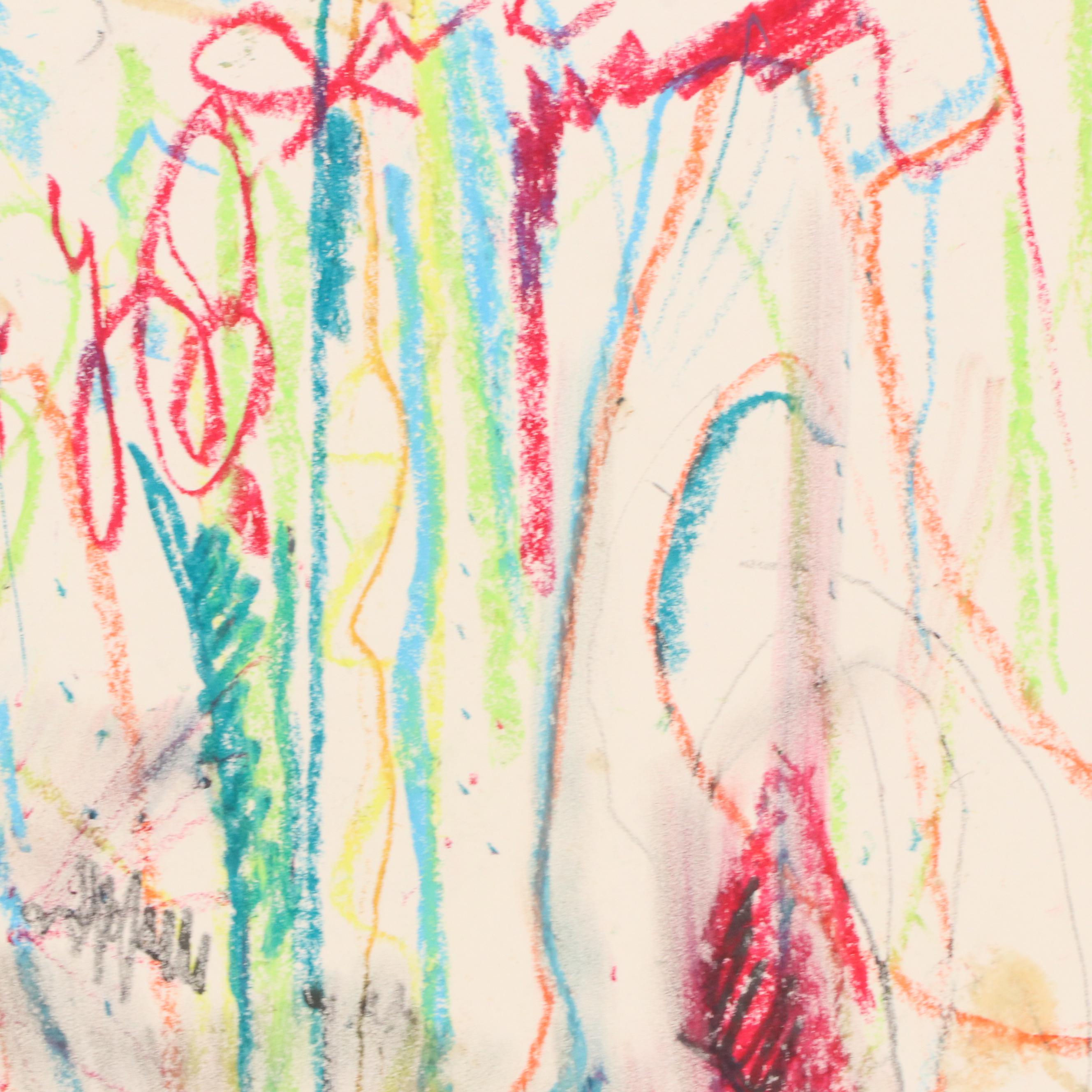 Jack Meanwell Abstract Modern Oil Pastel Drawing, Late 20th Century