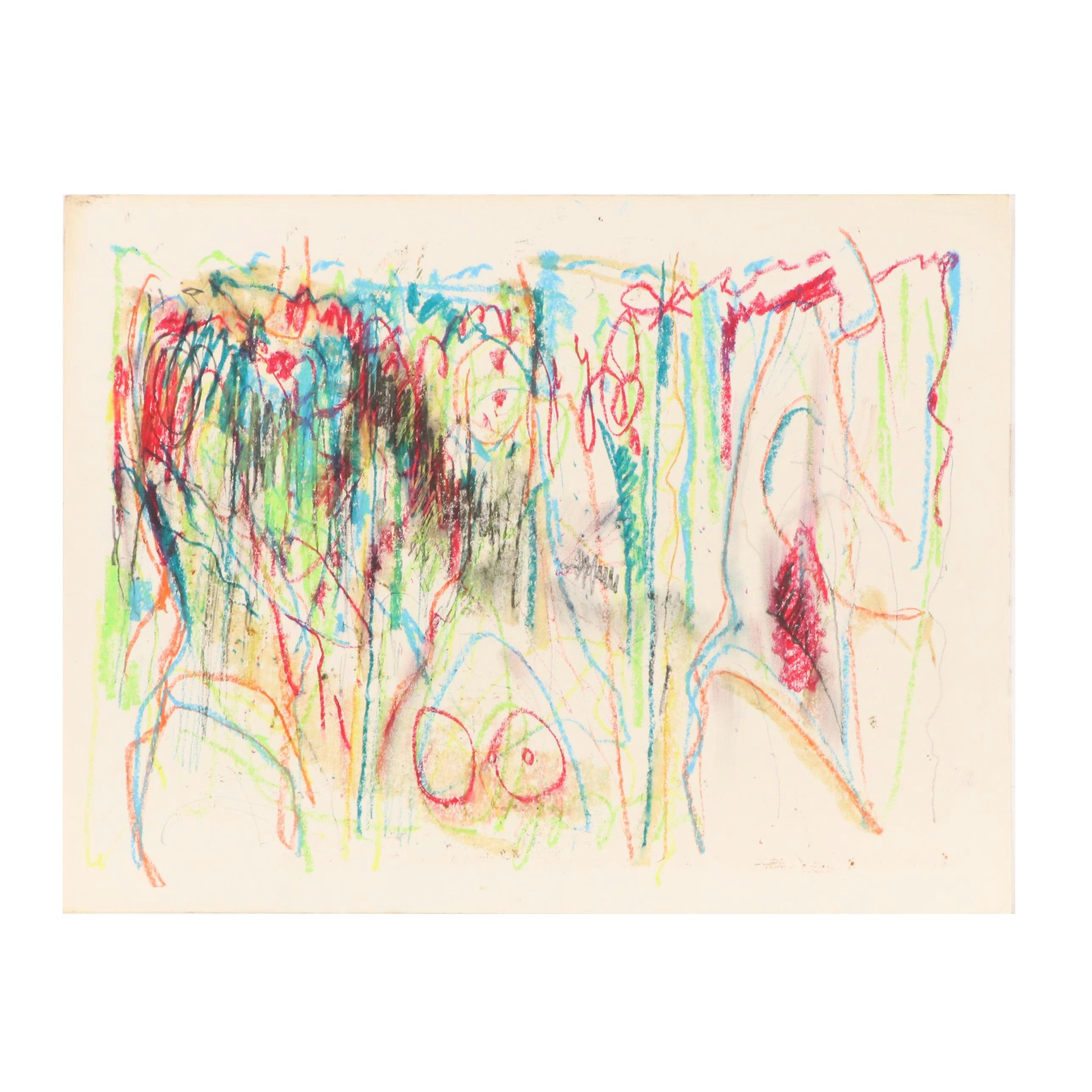Jack Meanwell Abstract Modern Oil Pastel Drawing, Late 20th Century