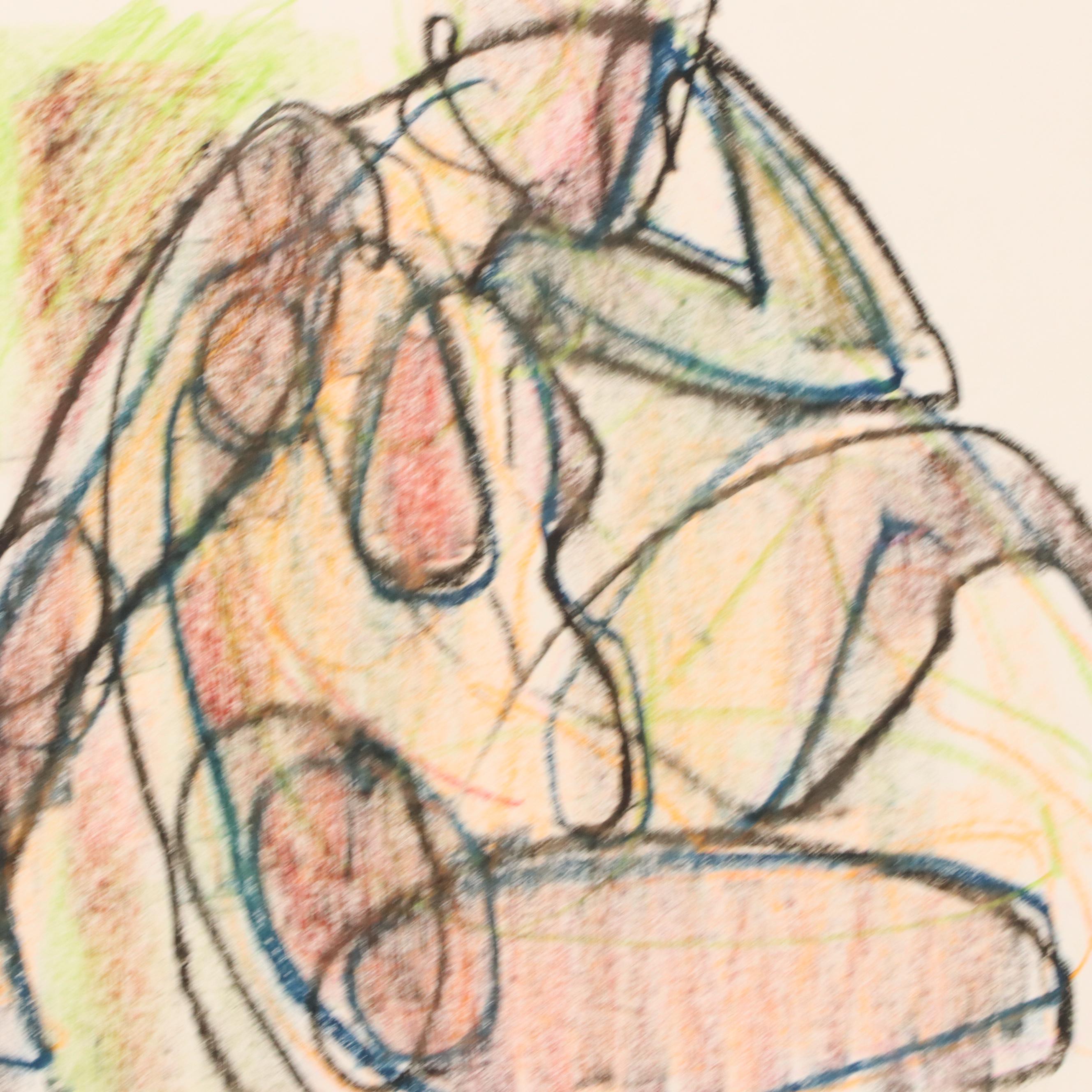 Jack Meanwell Figural Modern Oil Pastel Drawing, 1979