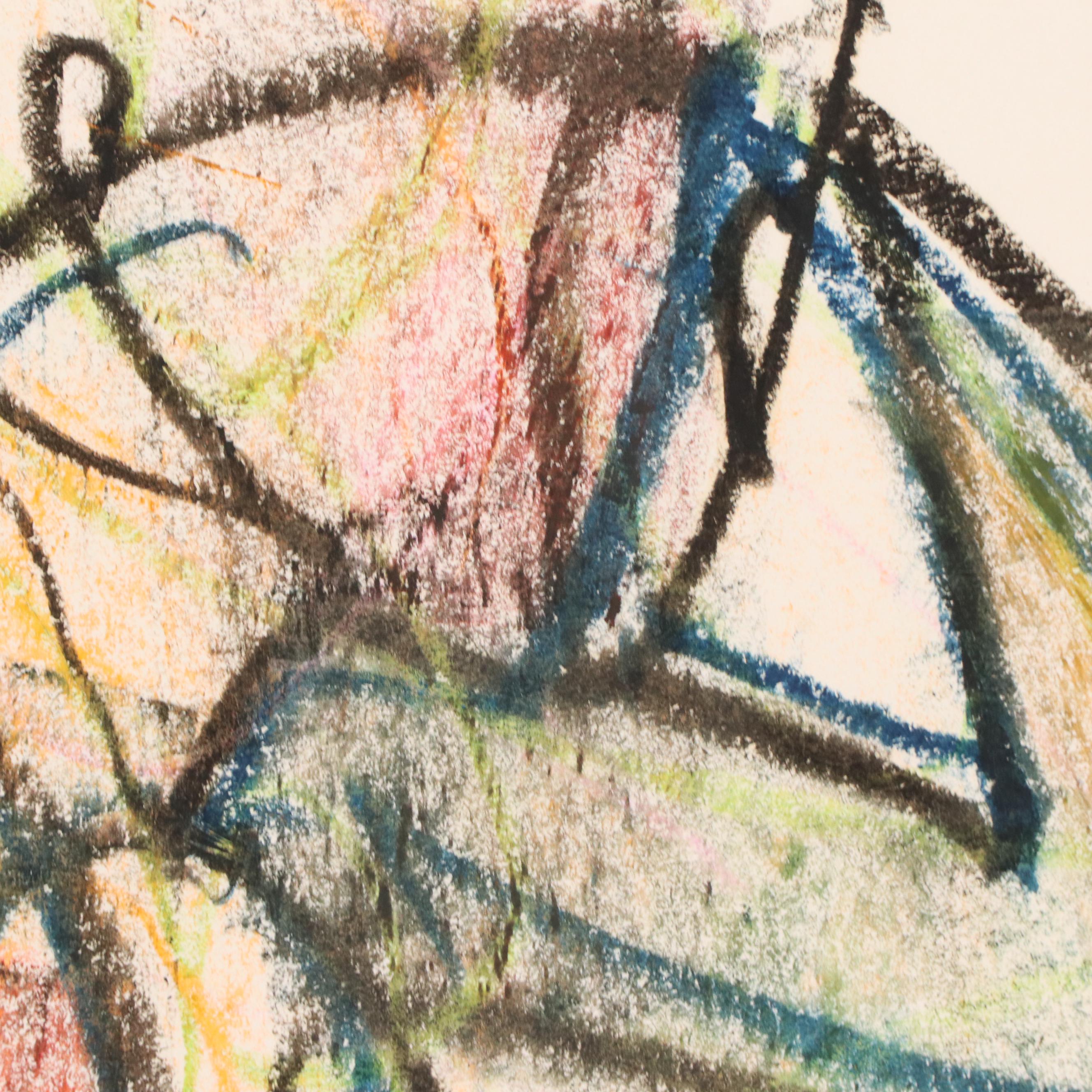 Jack Meanwell Figural Modern Oil Pastel Drawing, 1979