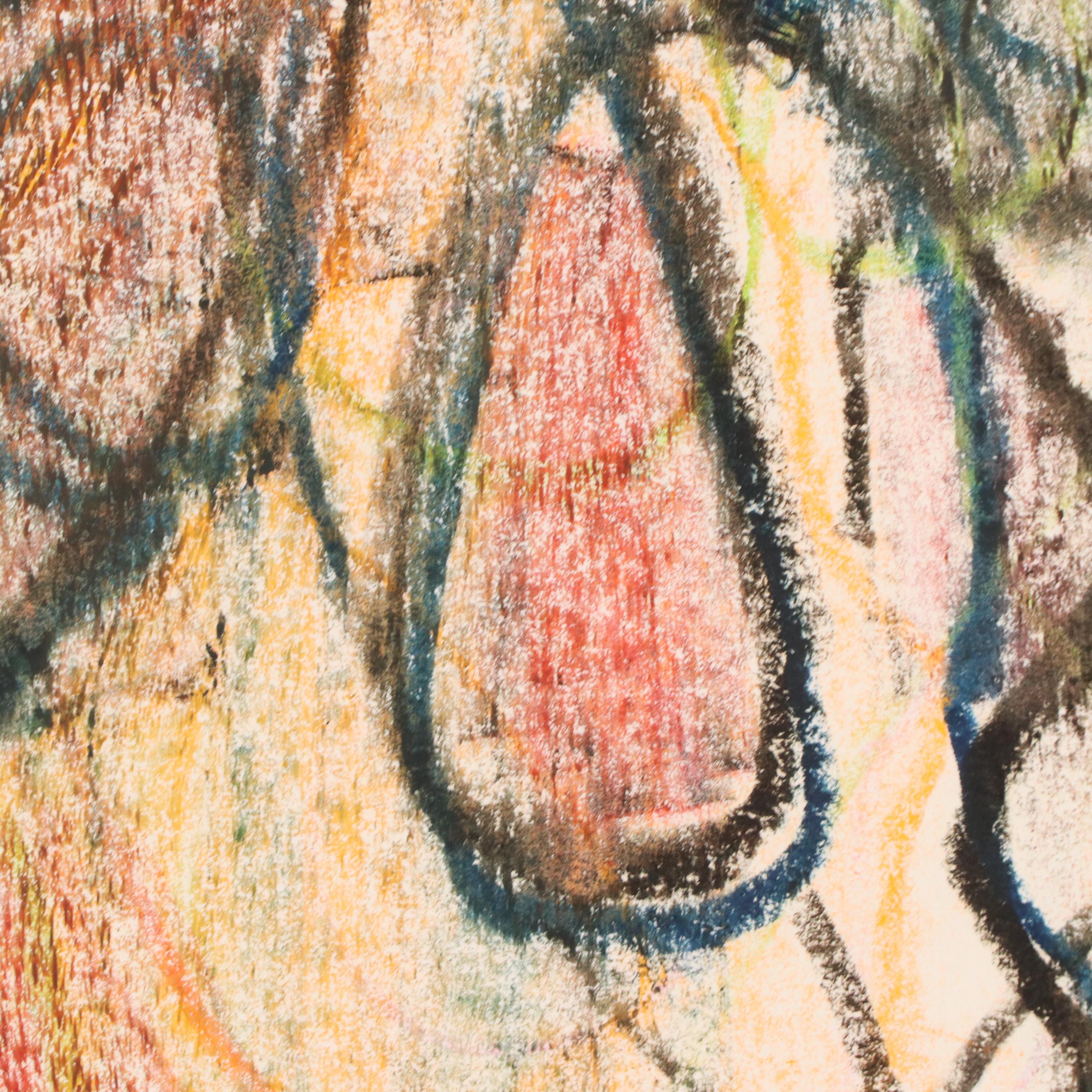 Jack Meanwell Figural Modern Oil Pastel Drawing, 1979