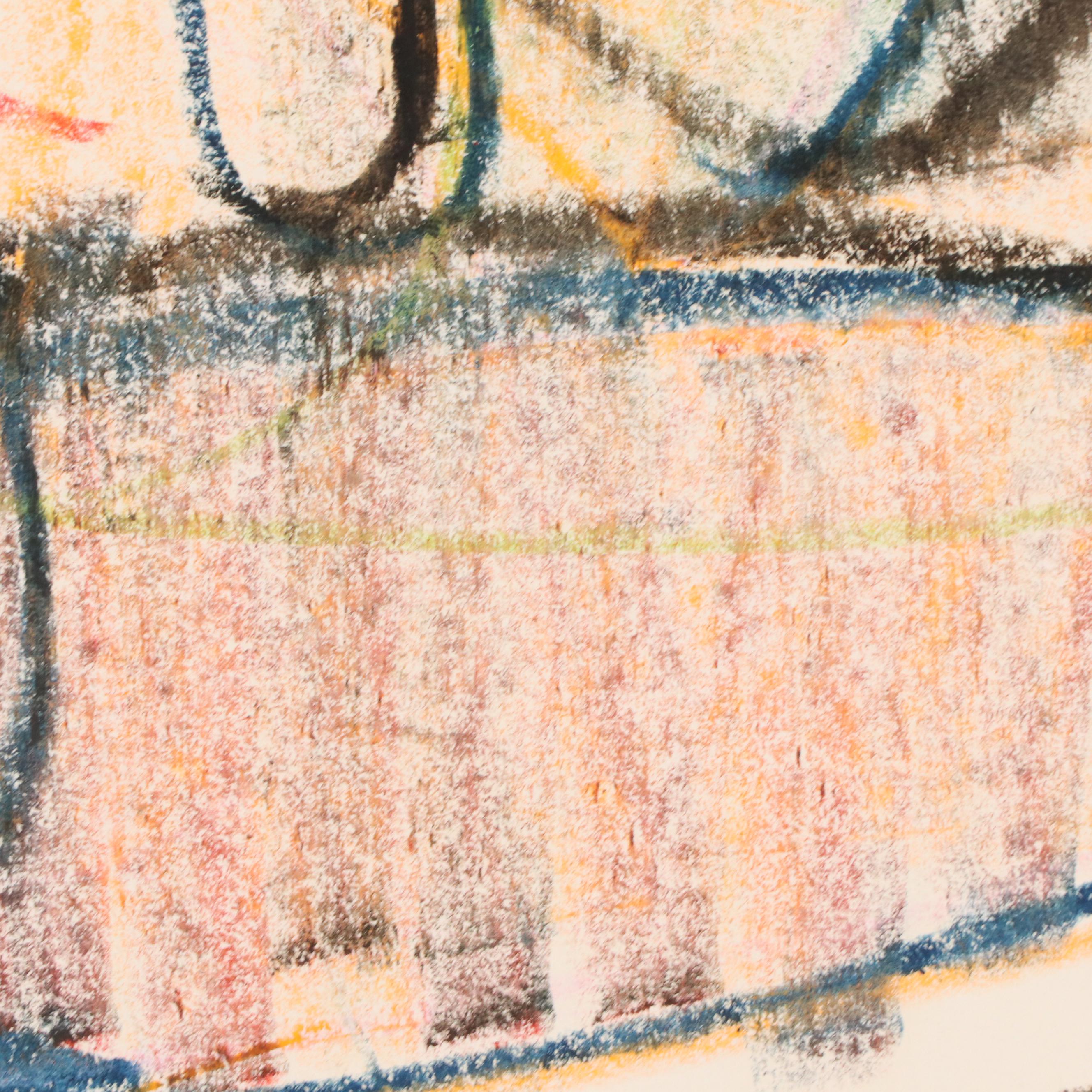 Jack Meanwell Figural Modern Oil Pastel Drawing, 1979