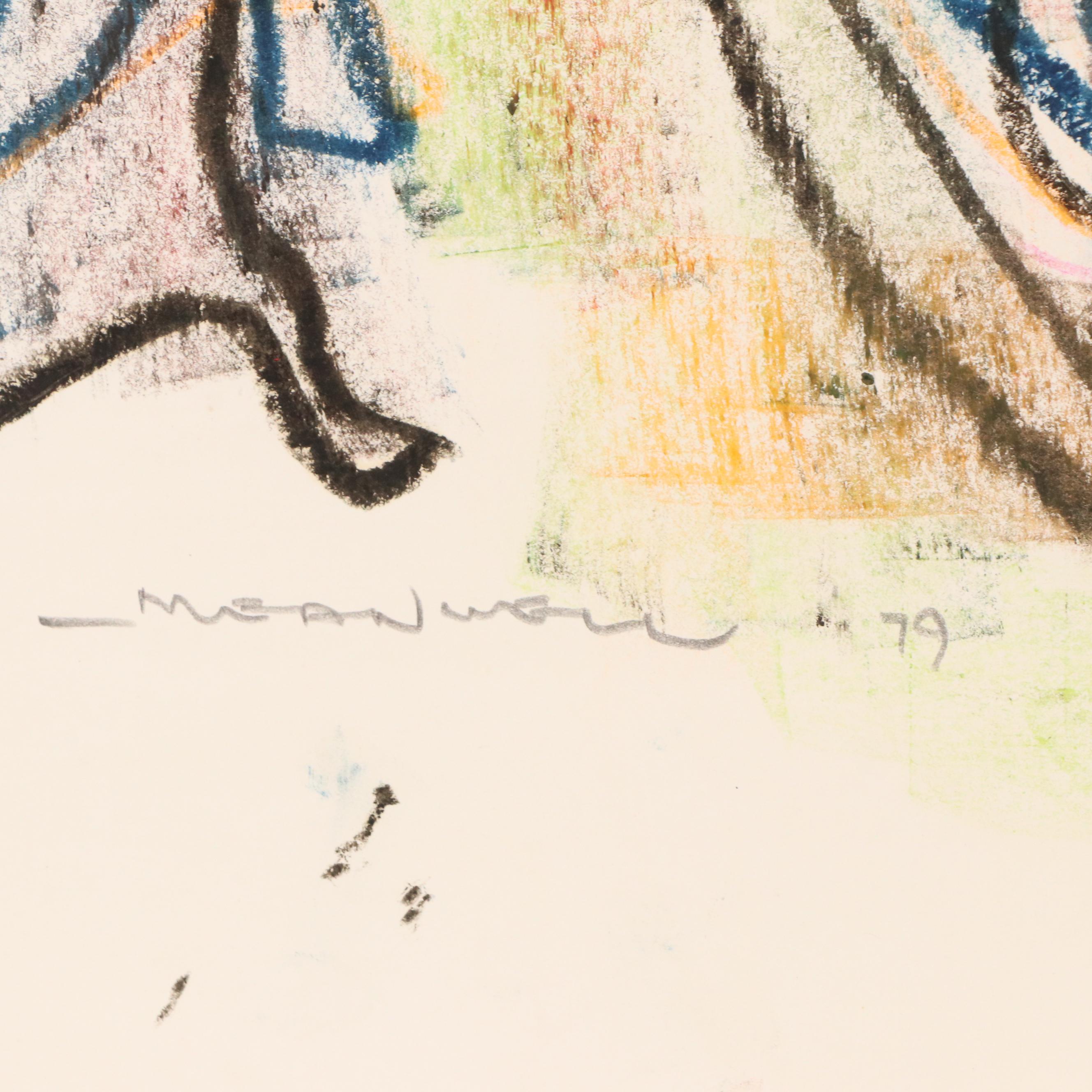 Jack Meanwell Figural Modern Oil Pastel Drawing, 1979