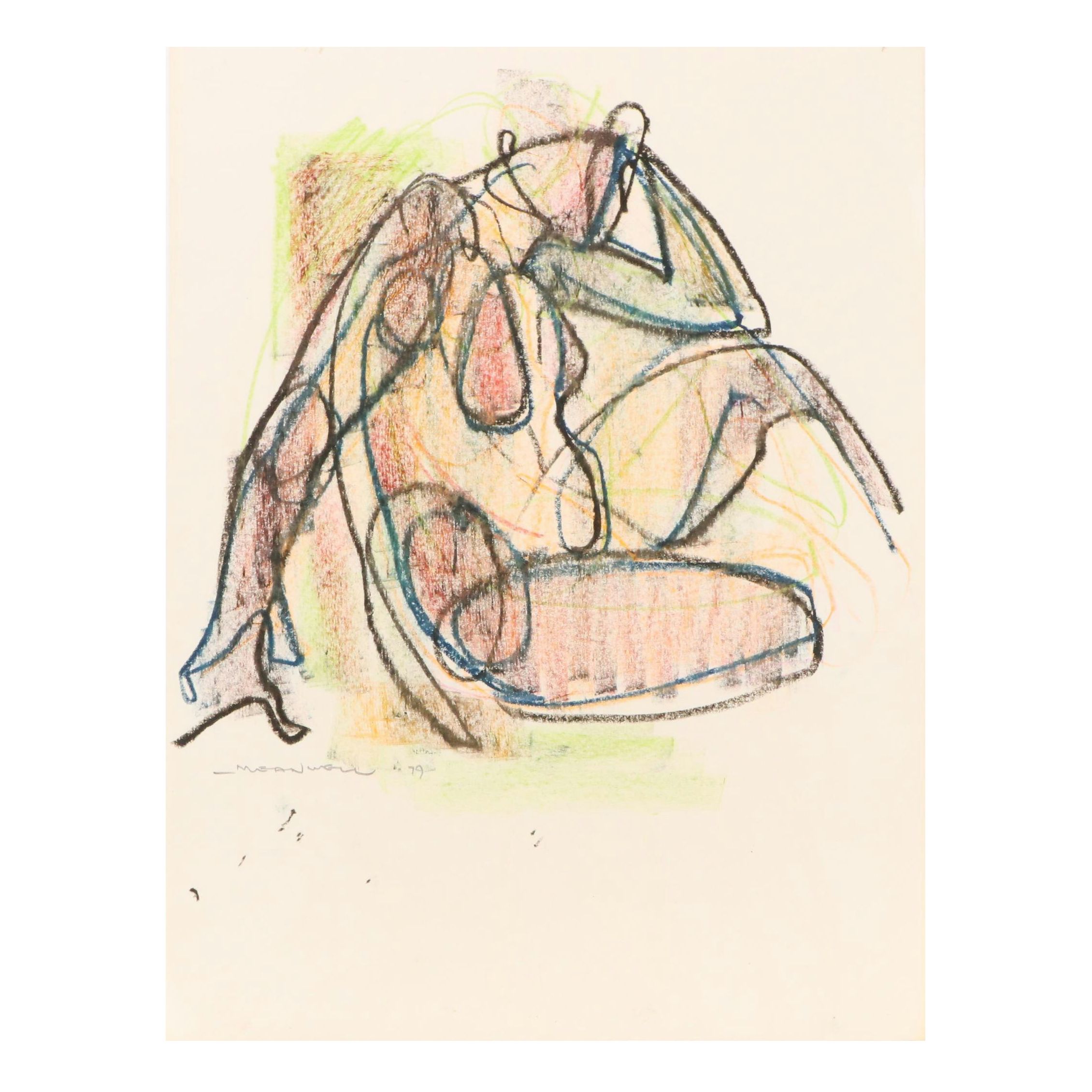 Jack Meanwell Figural Modern Oil Pastel Drawing, 1979