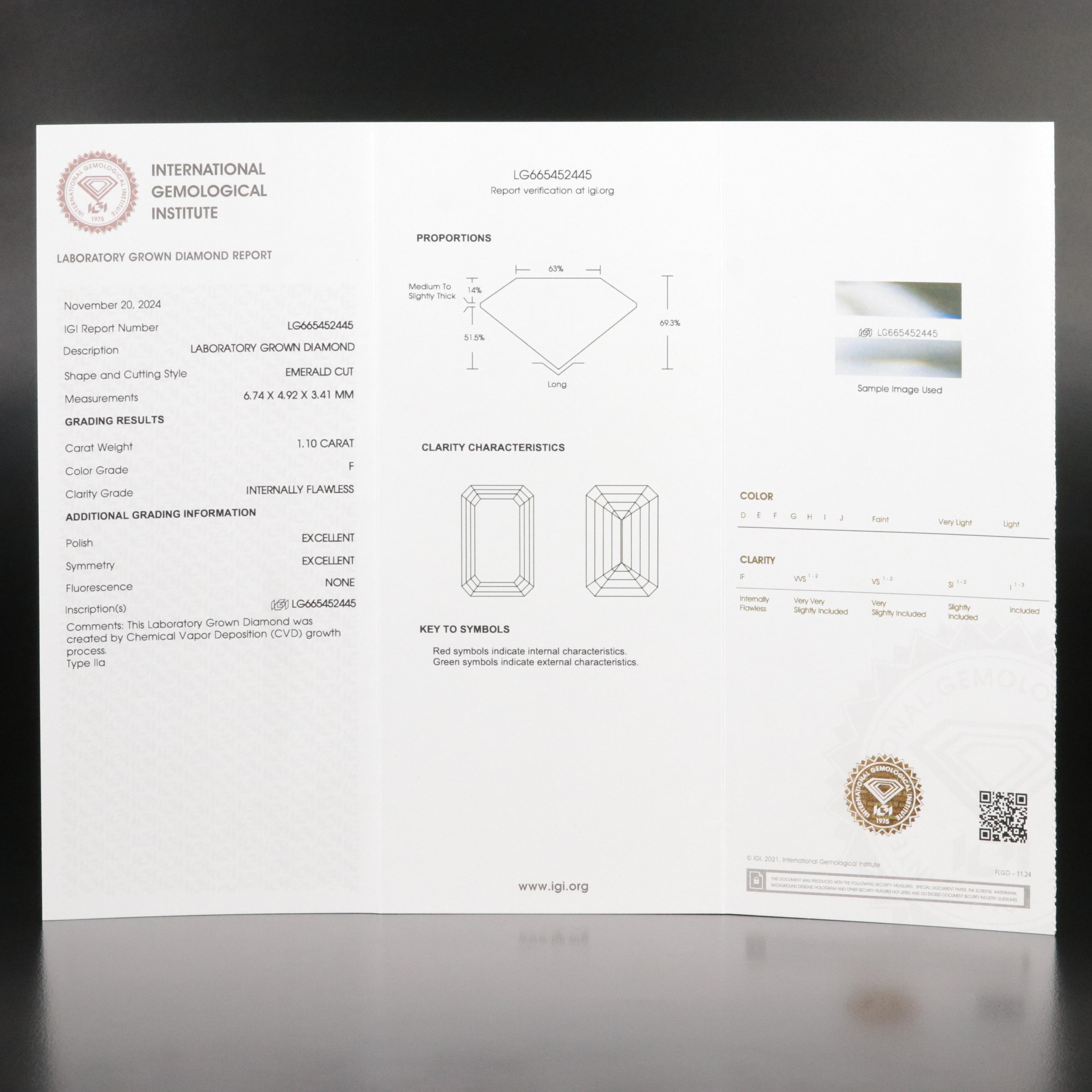 Loose 1.10 CT Lab Grown Diamond with IGI Report