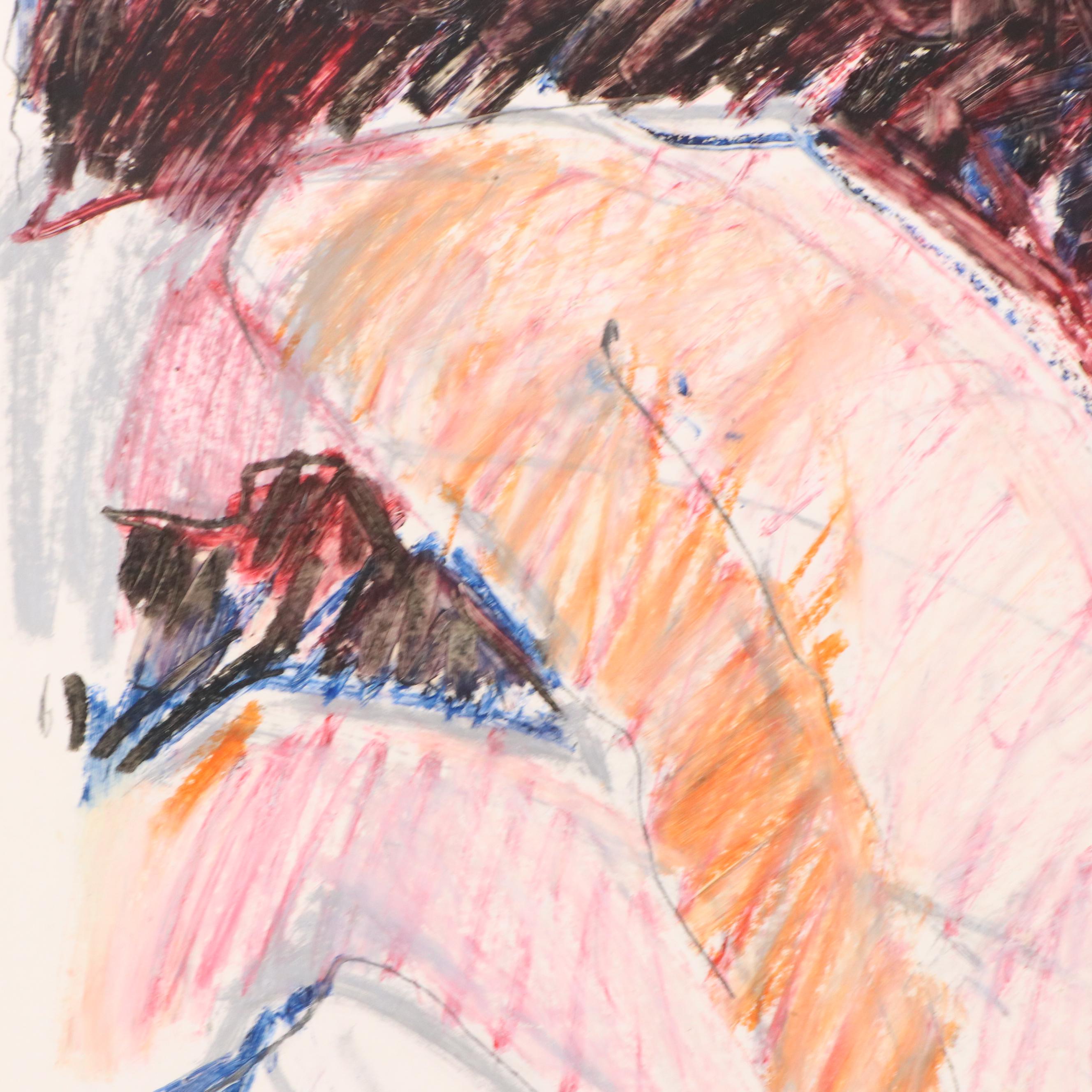 Jack Meanwell Figural Modern Oil Pastel Drawing, Late 20th Century