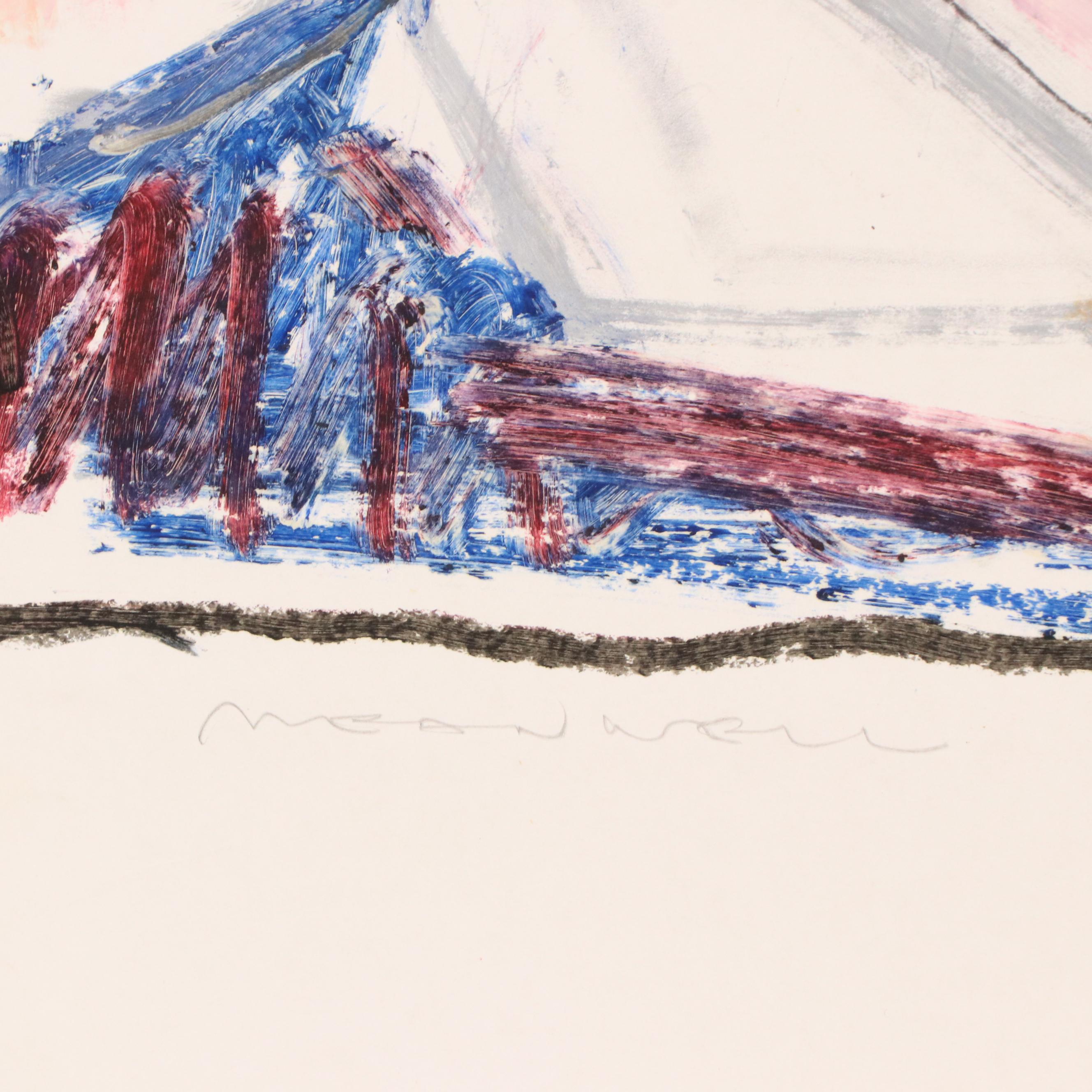 Jack Meanwell Figural Modern Oil Pastel Drawing, Late 20th Century