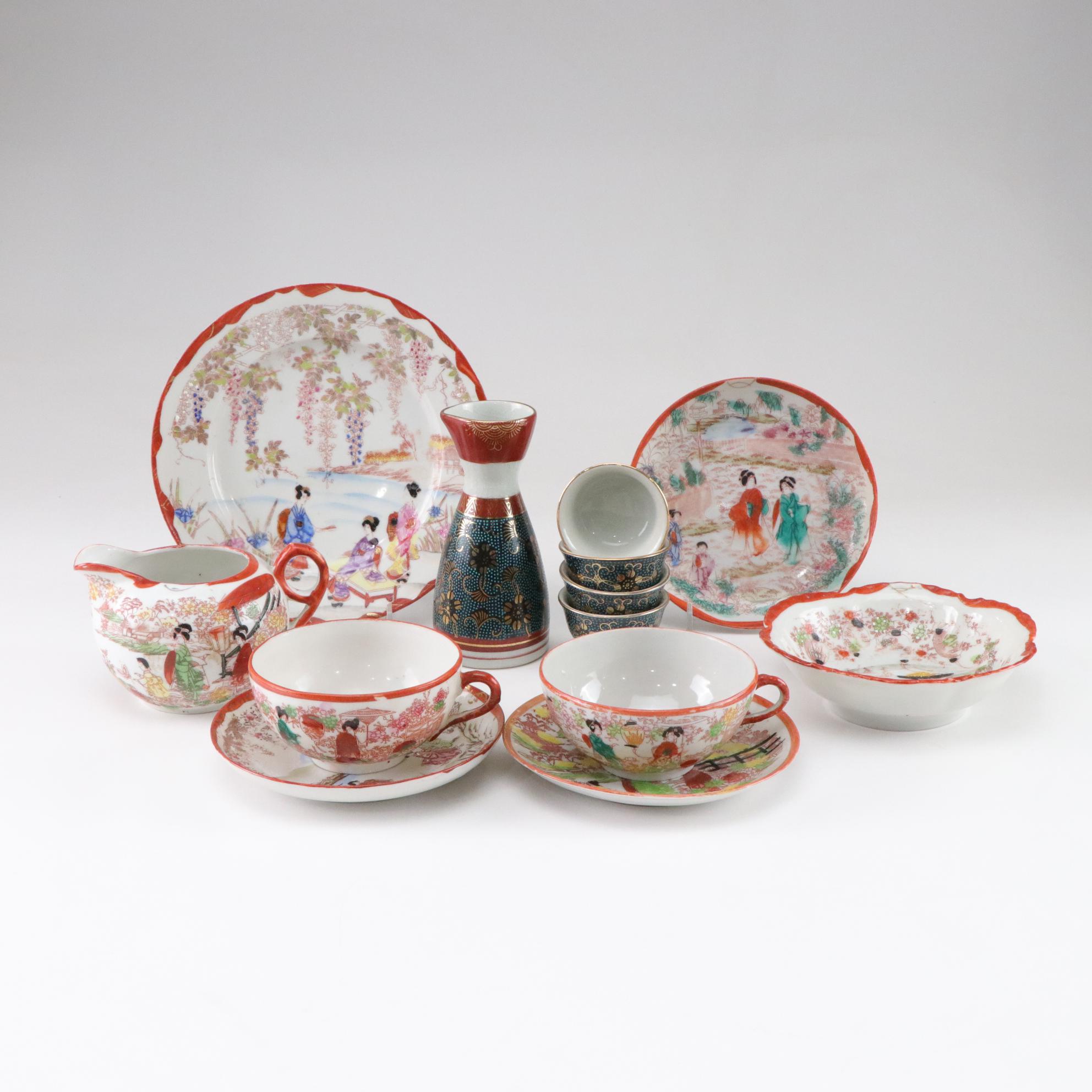 Hand-Painted Geisha Theme Tableware & Sake Set