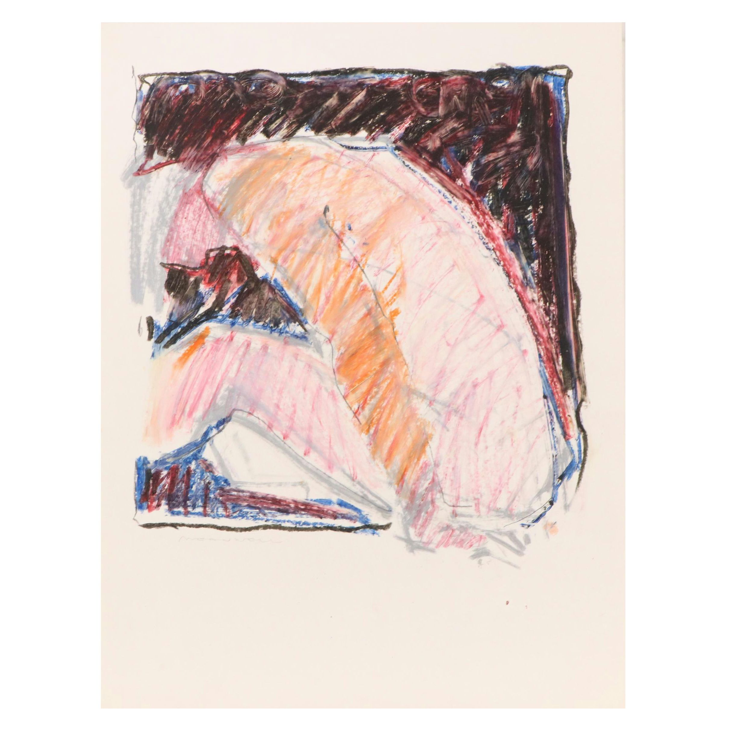 Jack Meanwell Figural Modern Oil Pastel Drawing, Late 20th Century